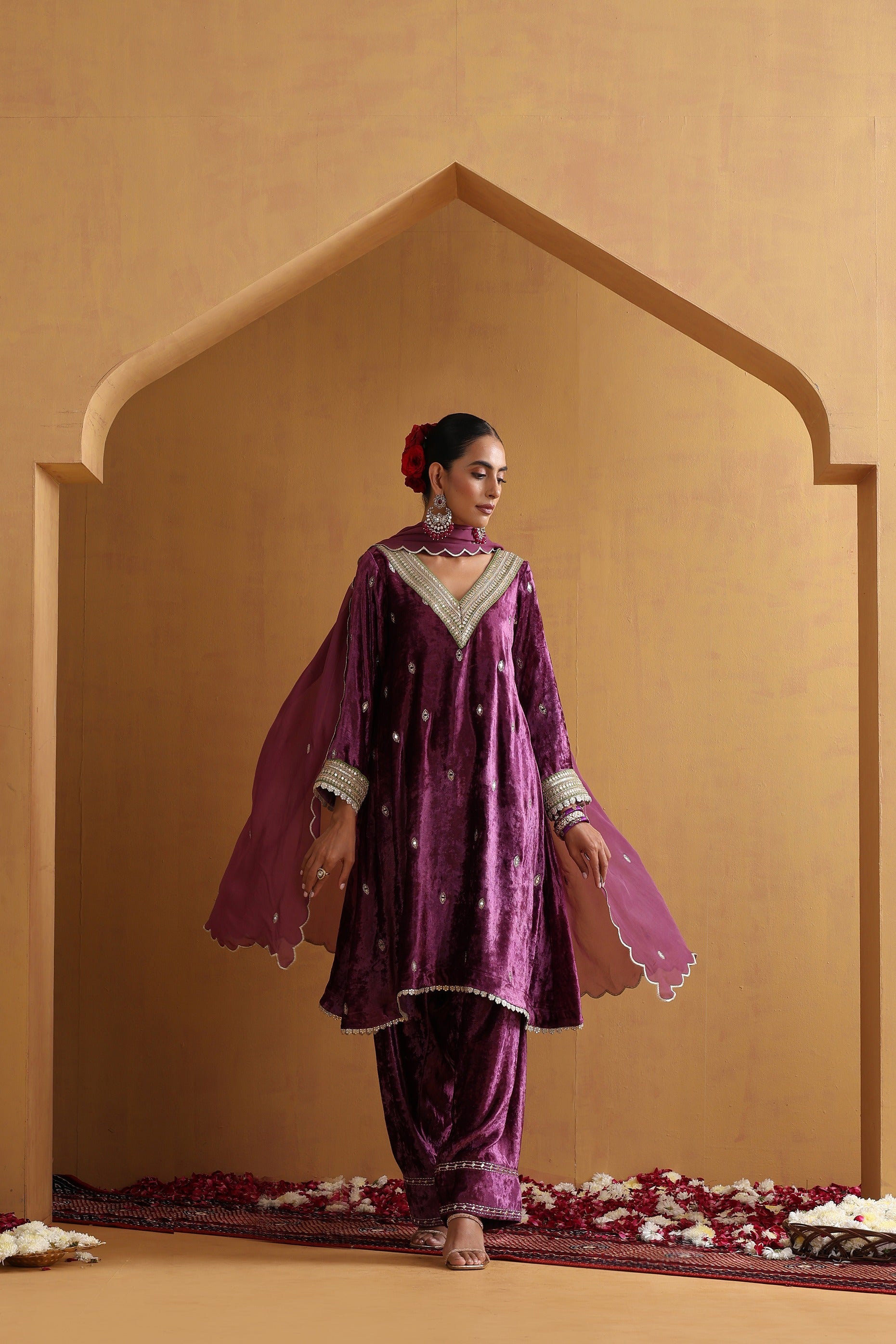 Purple Embroidered Kurta Set with Dupatta