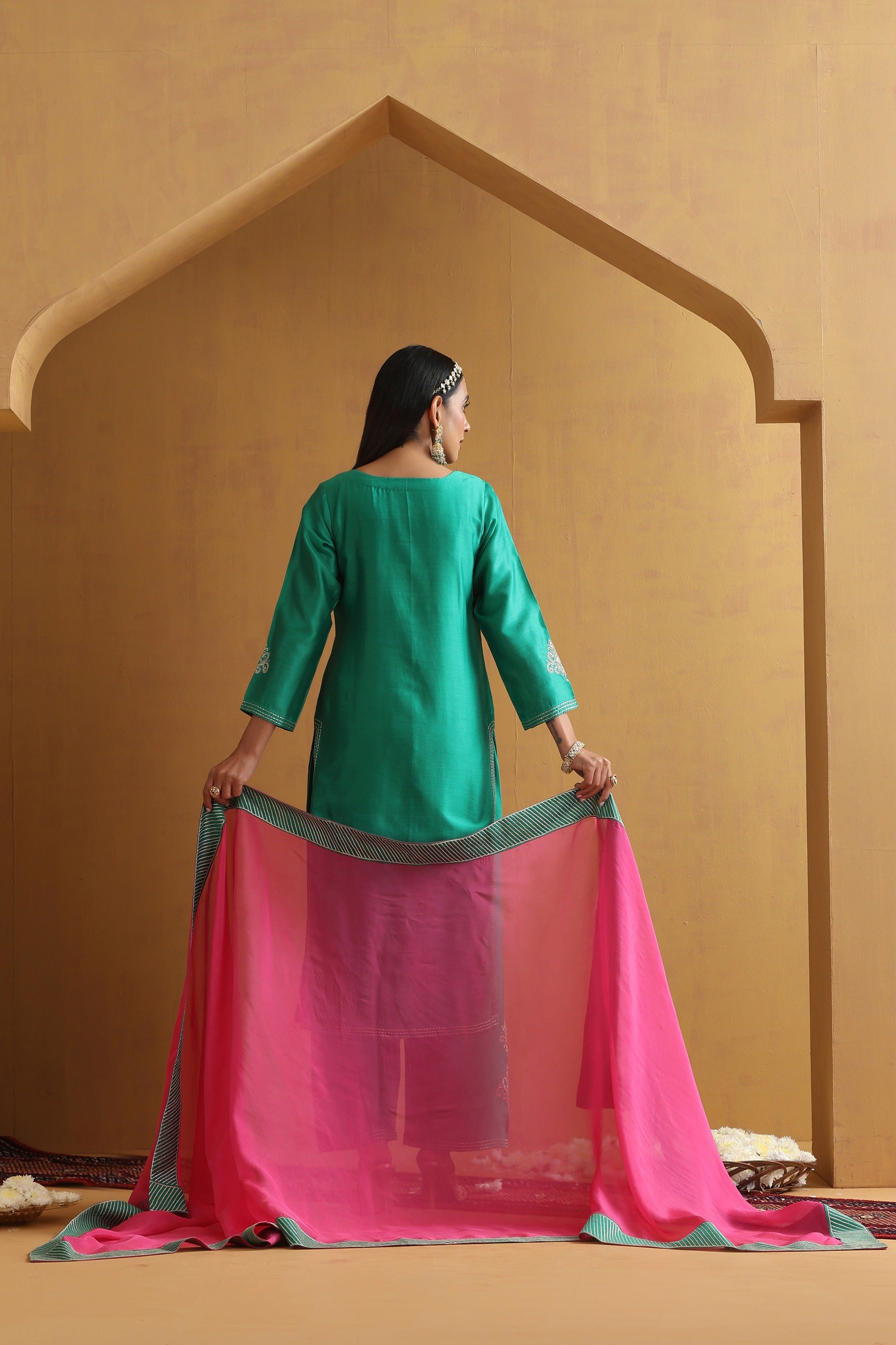 Green Embroidered Kurta Set with Dupatta