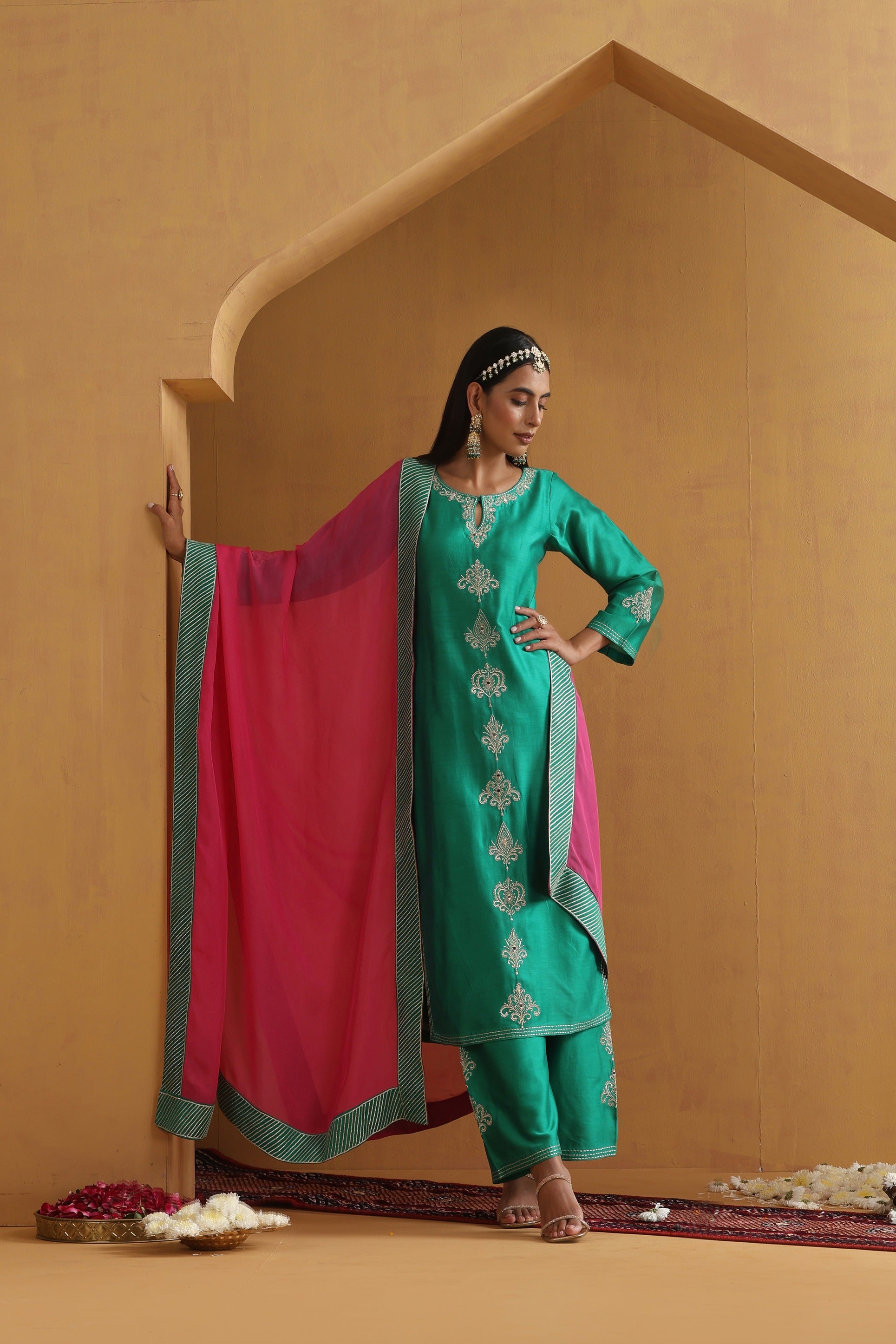 Green Embroidered Kurta Set with Dupatta