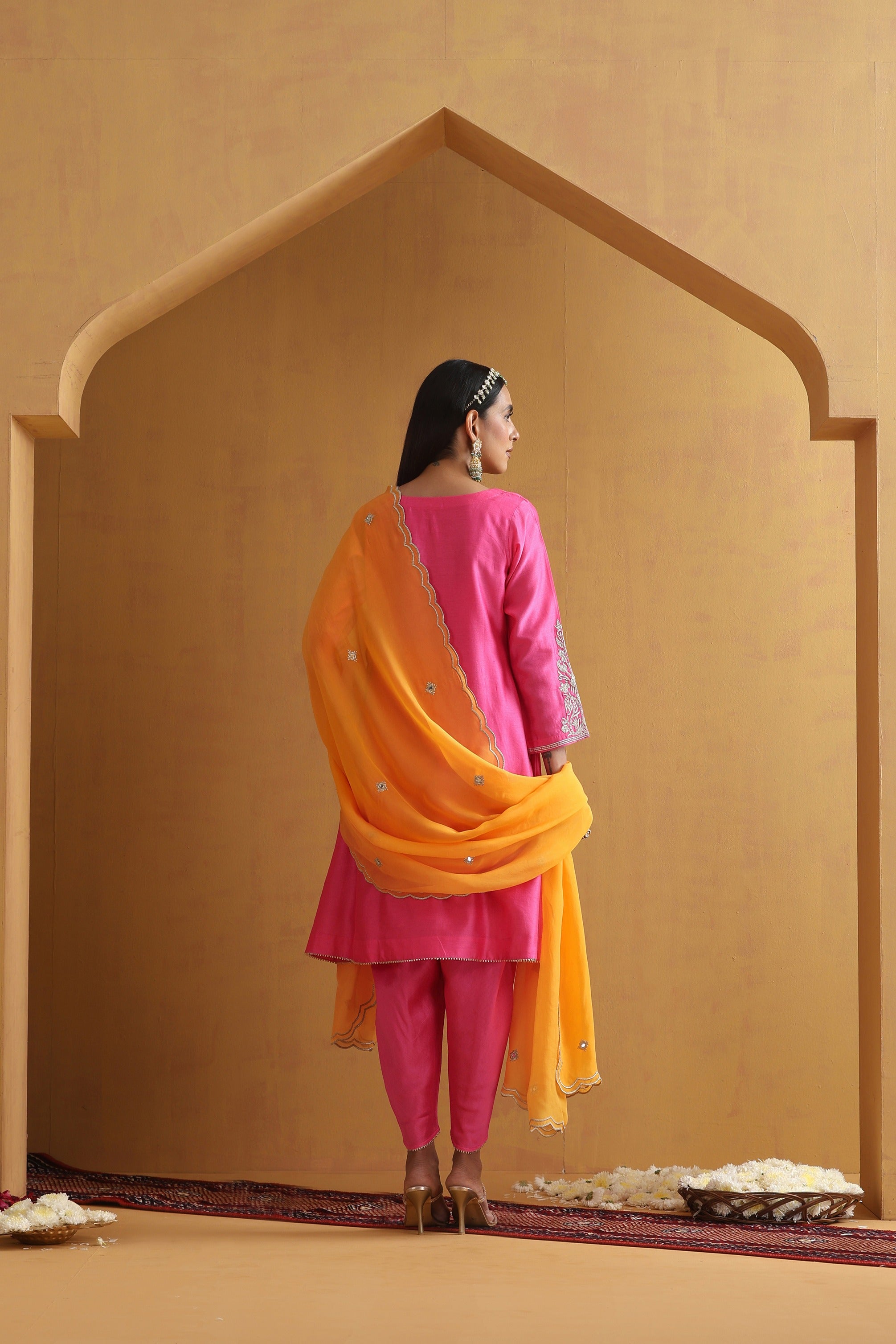 Pink Embroidered Kurta Set with Dupatta