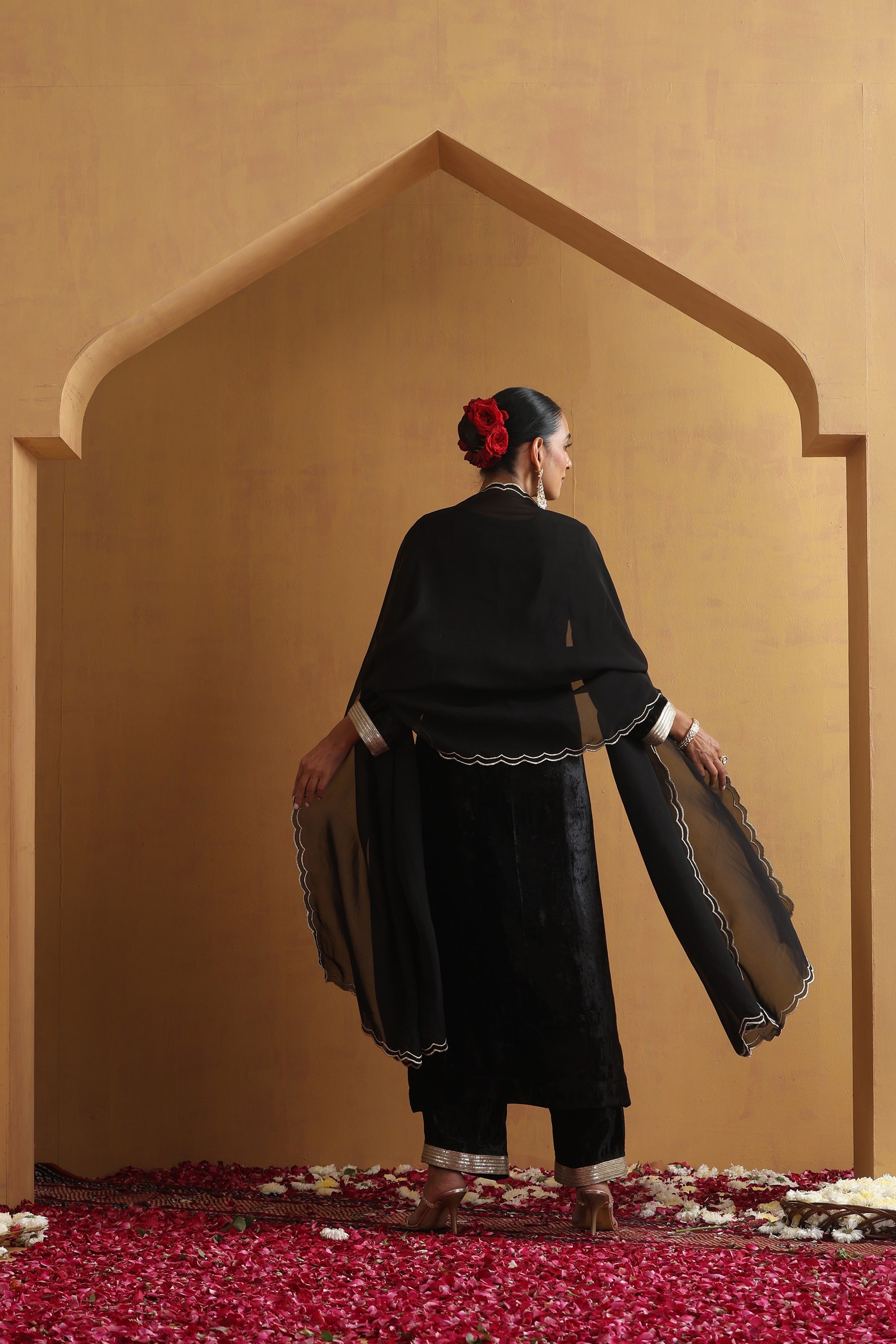 Black Embroidered Kurta Set with Dupatta