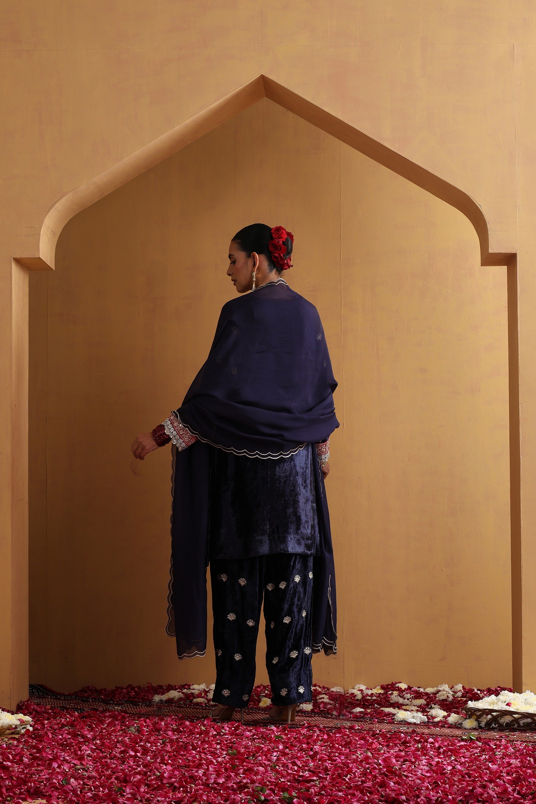 Navy Blue Embroidered Kurta Set with Dupatta