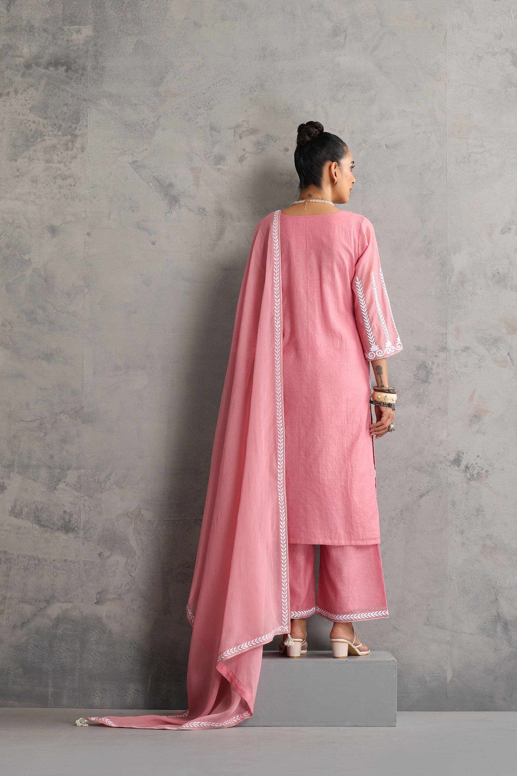 Rose Pink Embroidered Kurta Set with Dupatta