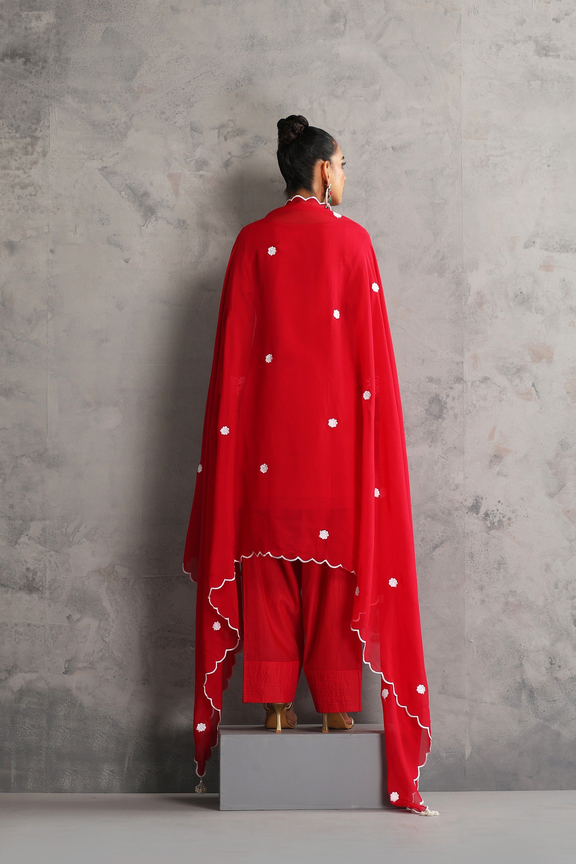 Red Embroidered Kurta Set with Dupatta