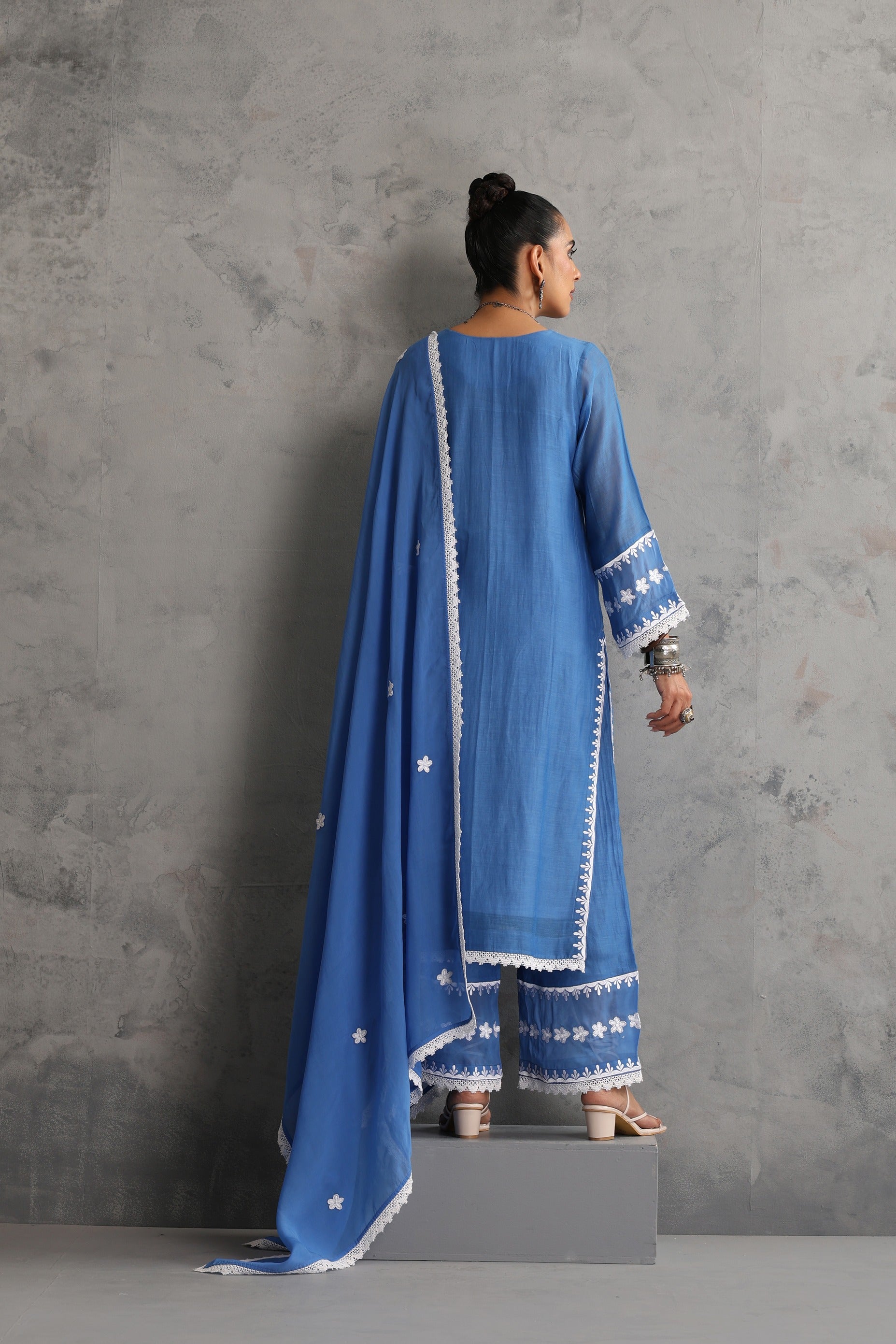 Azure Blue Embroidered Kurta Set with Dupatta