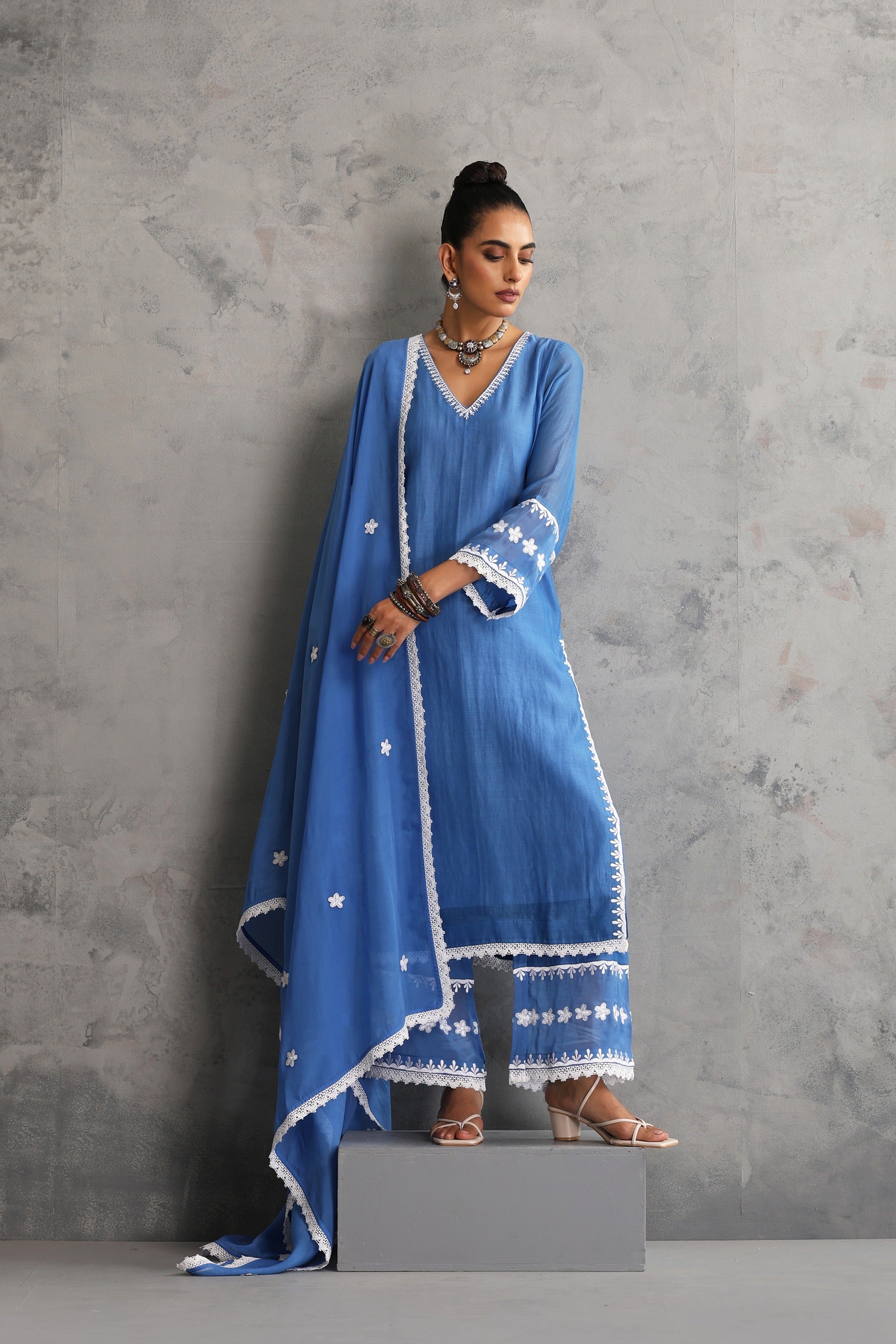 Azure Blue Embroidered Kurta Set with Dupatta