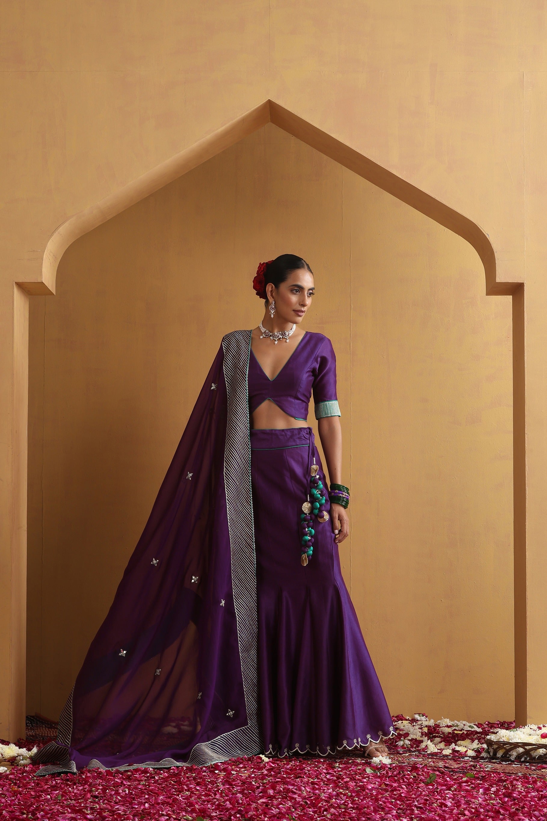 Purple Embroidered Lehenga Set with Dupatta