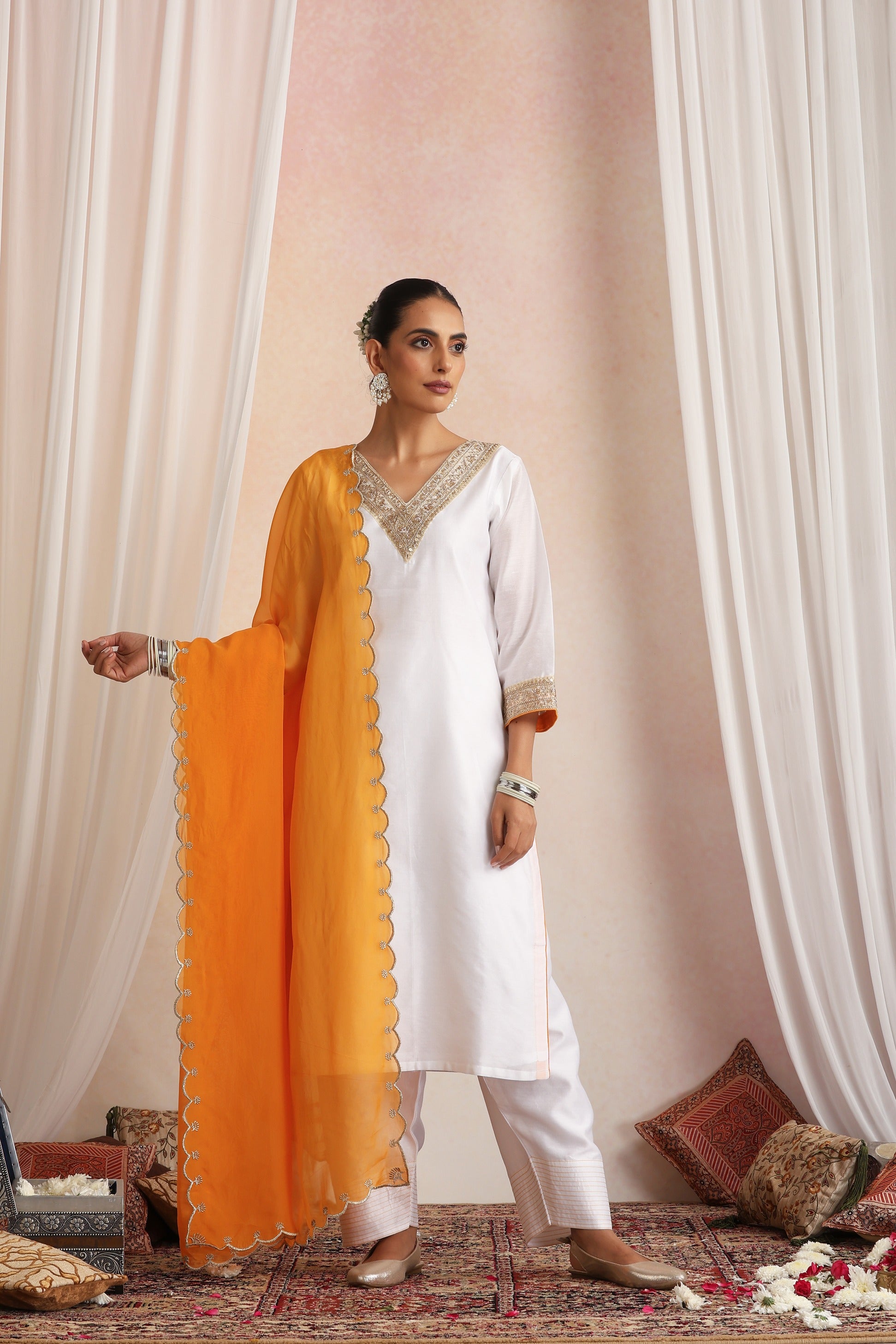White Kurta Set with Dupatta