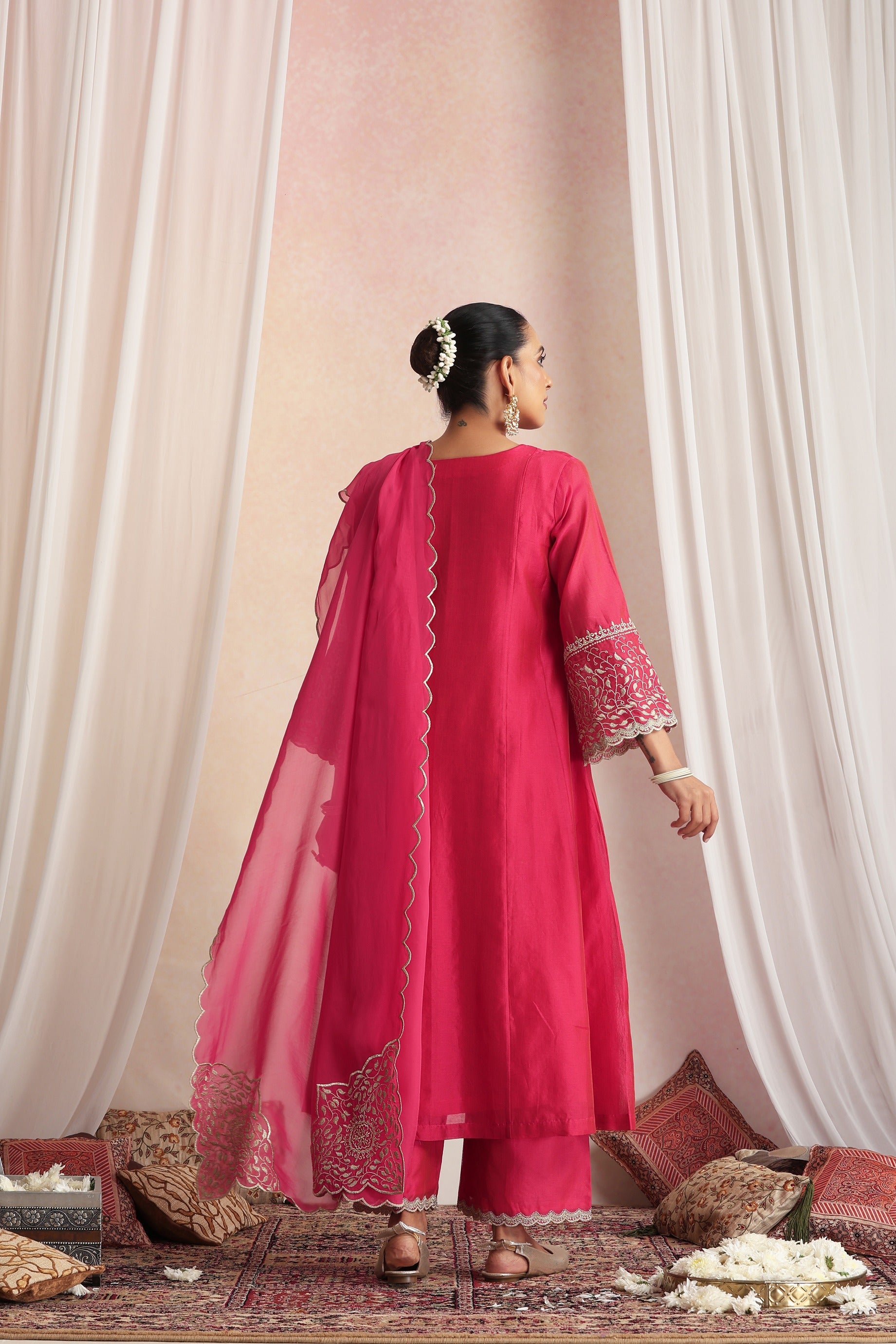 Magenta Embroidered Kurta Set with Dupatta