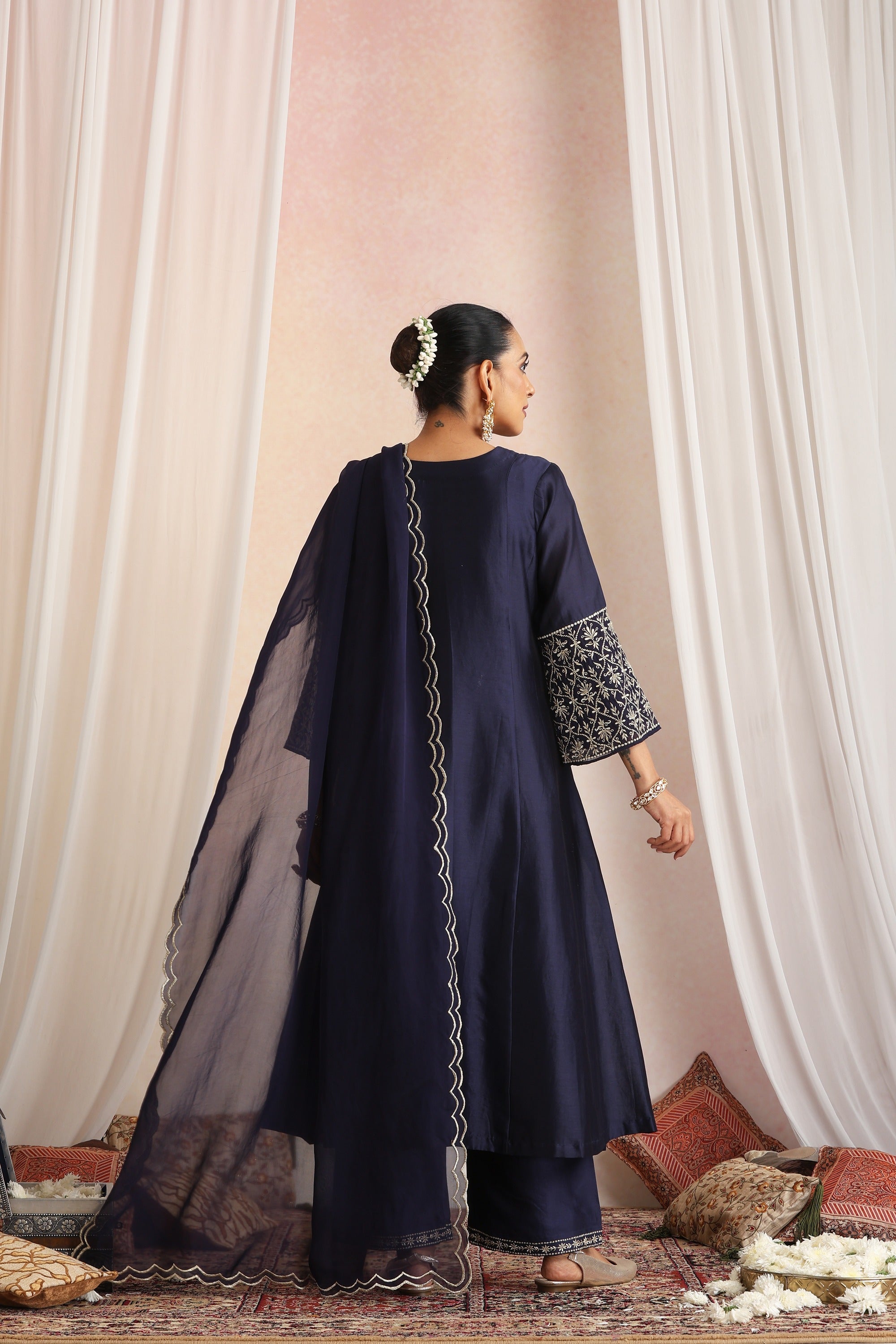 Navy Blue Embroidered Kurta Set with Dupatta