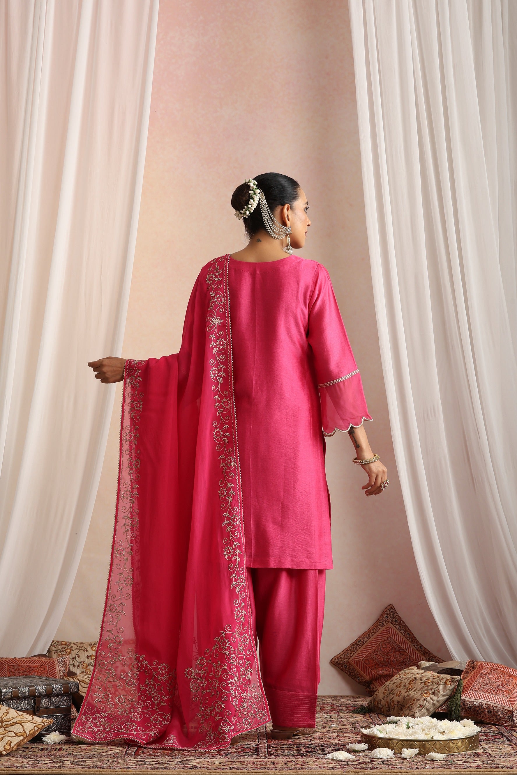 Magenta Embroidered Kurta Set with Dupatta