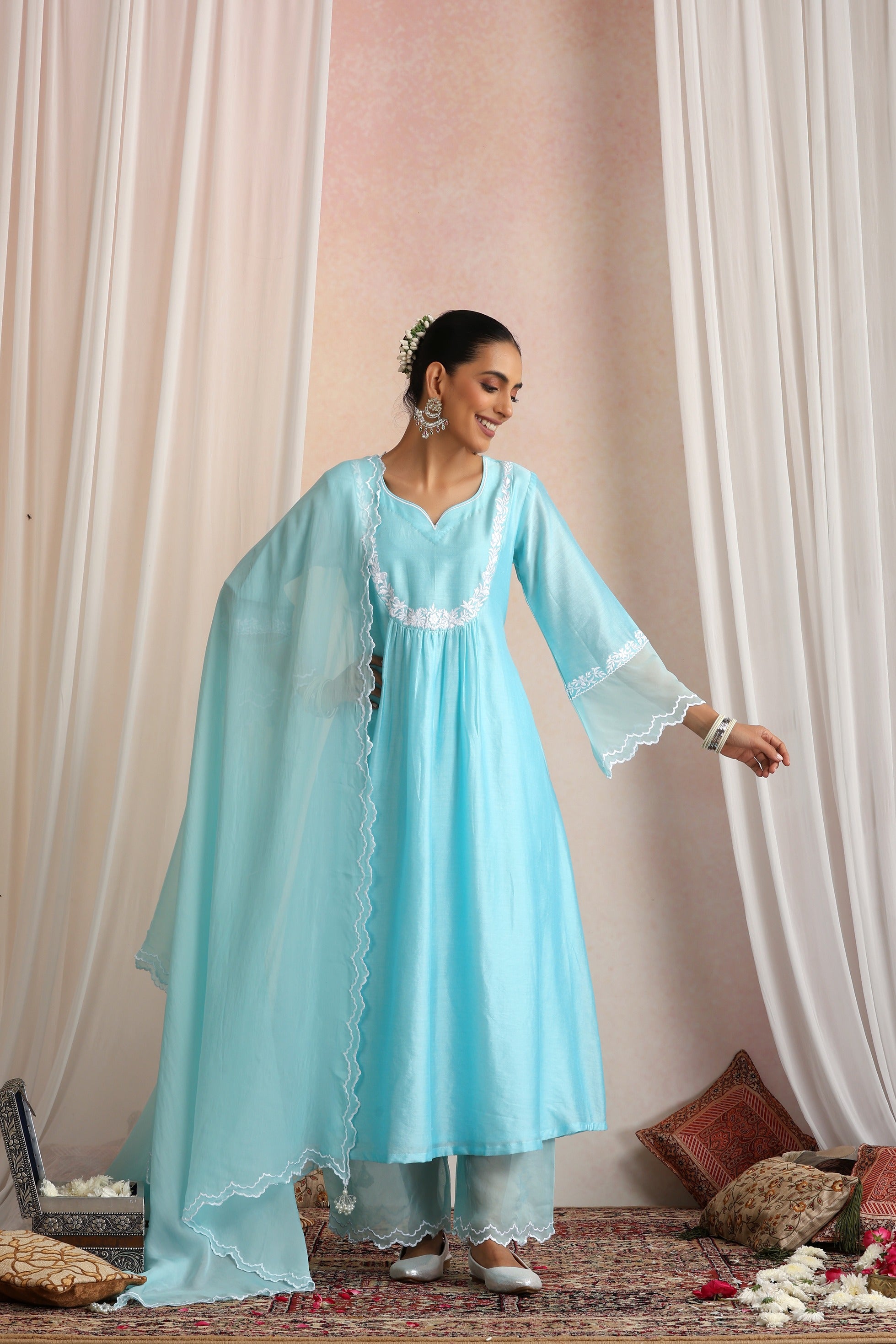 Pastel Blue Embroidered Kurta Set with Dupatta