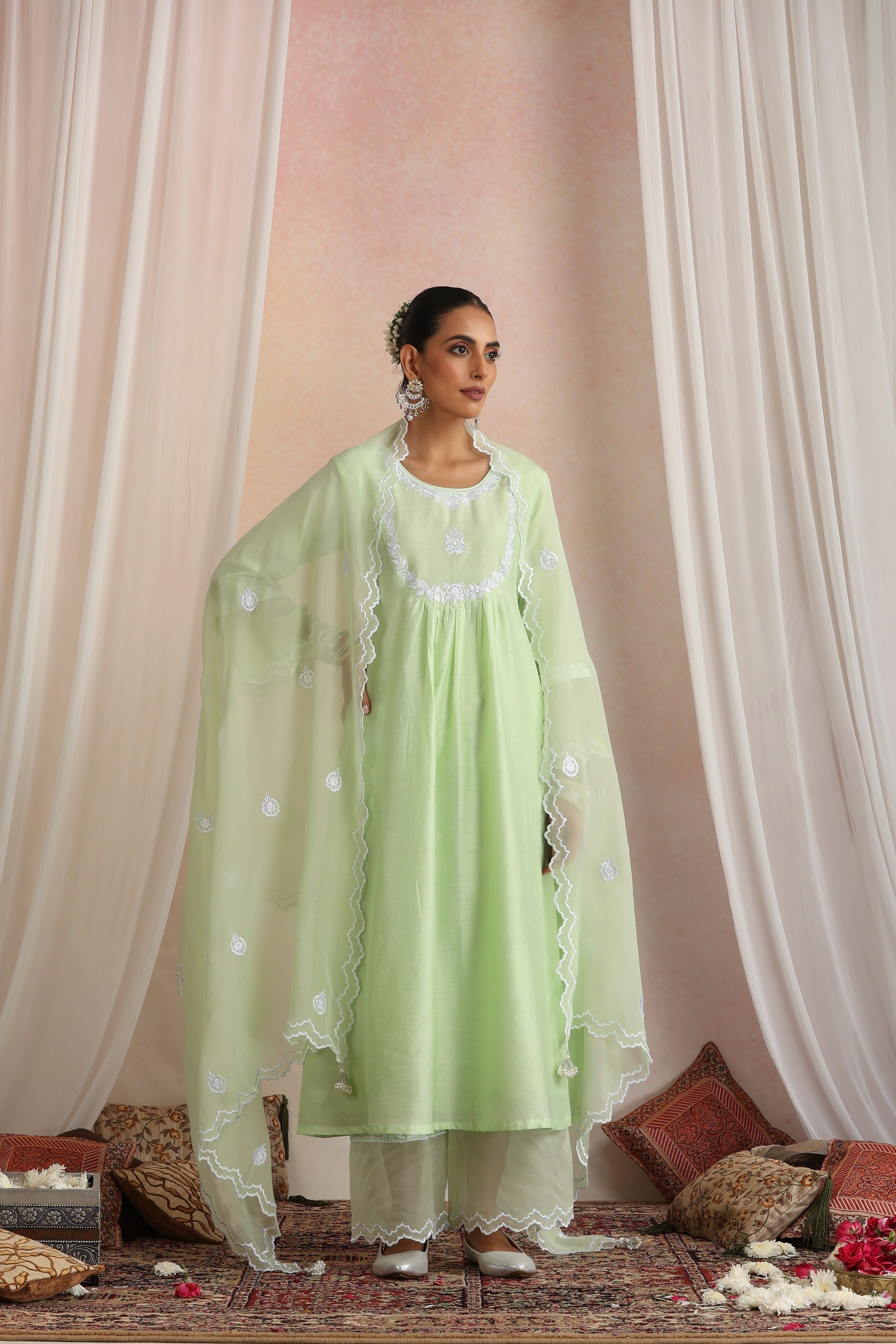 Pastel Green Embroidered Kurta Set with Dupatta
