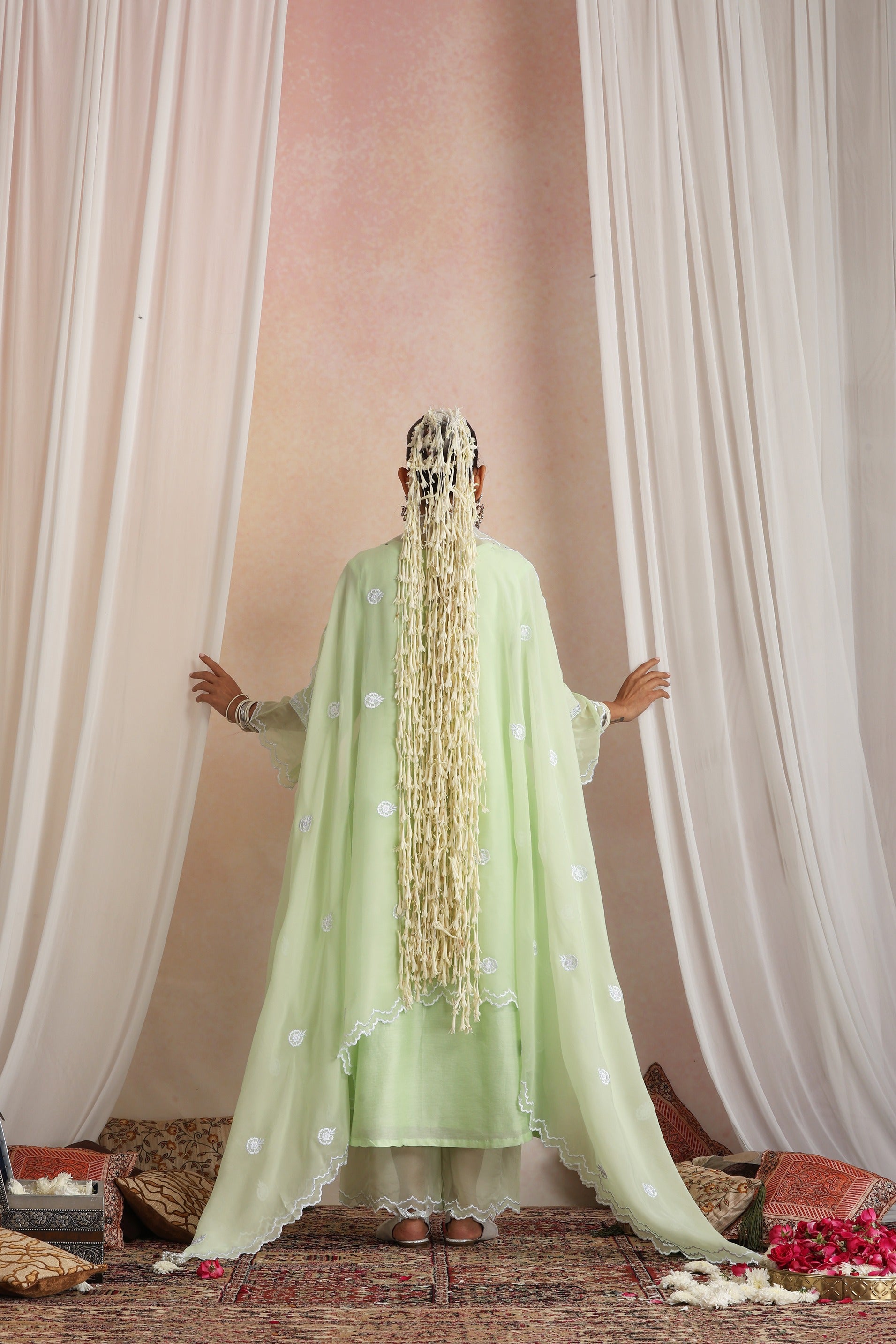 Pastel Green Embroidered Kurta Set with Dupatta