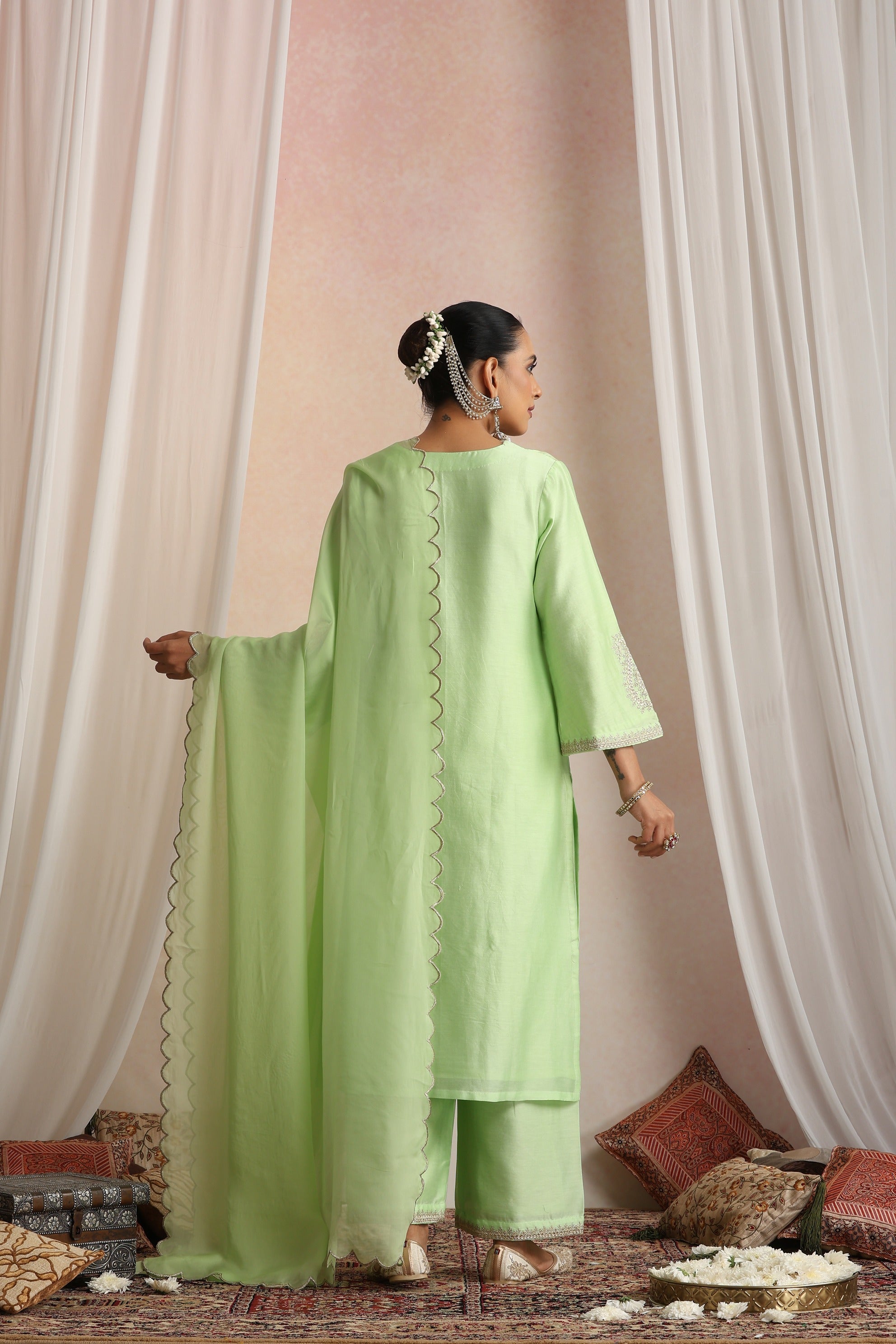 Pastel Green Embroidered Kurta Set with Dupatta
