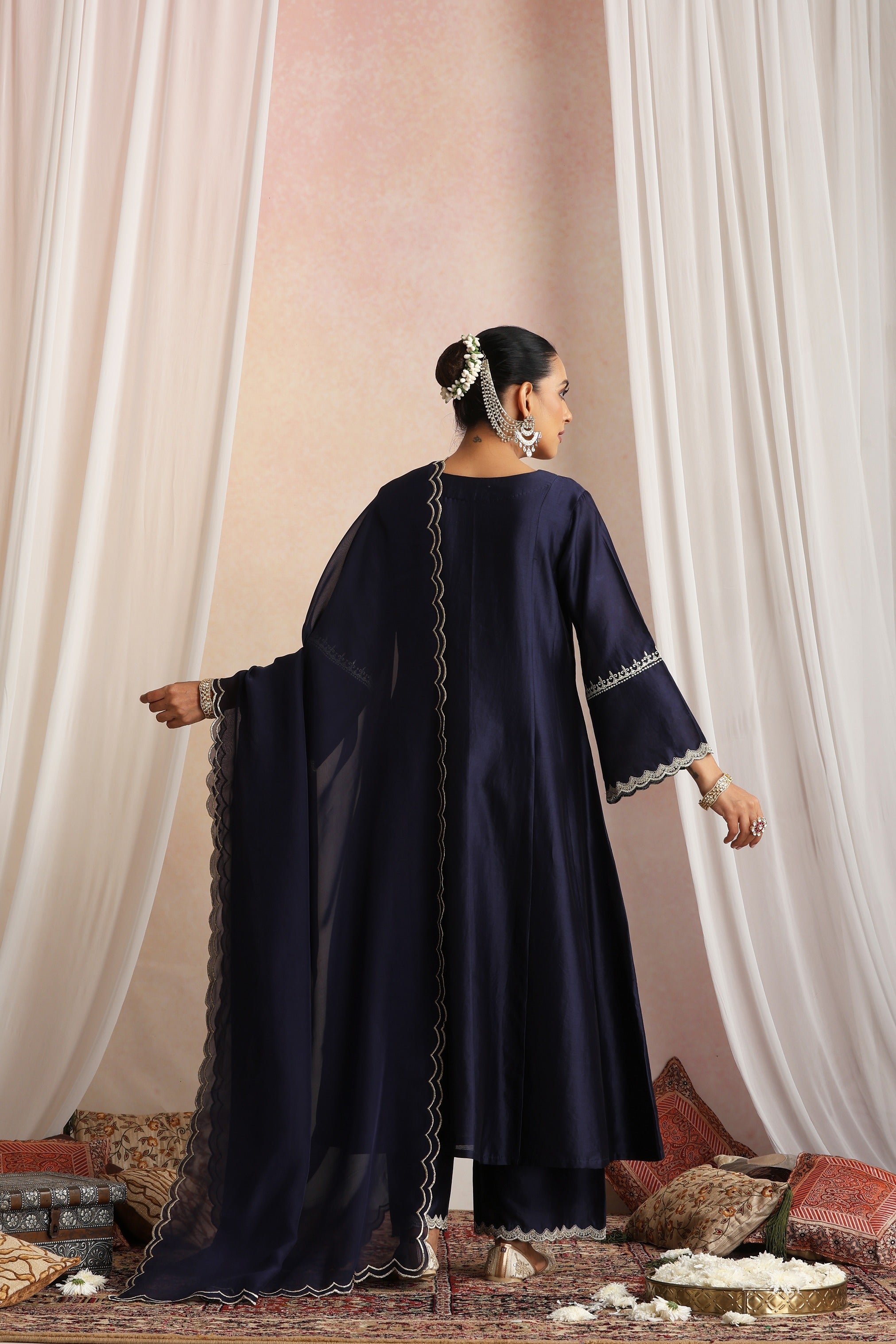 Navy Blue Embroidered Kurta Set with Dupatta