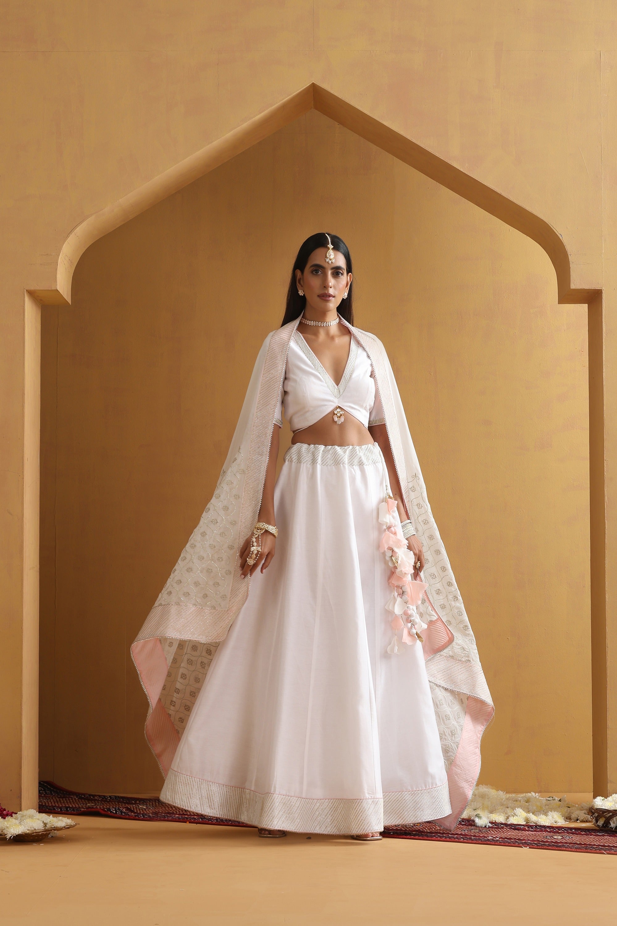White Embroidered Lehenga Set with Dupatta