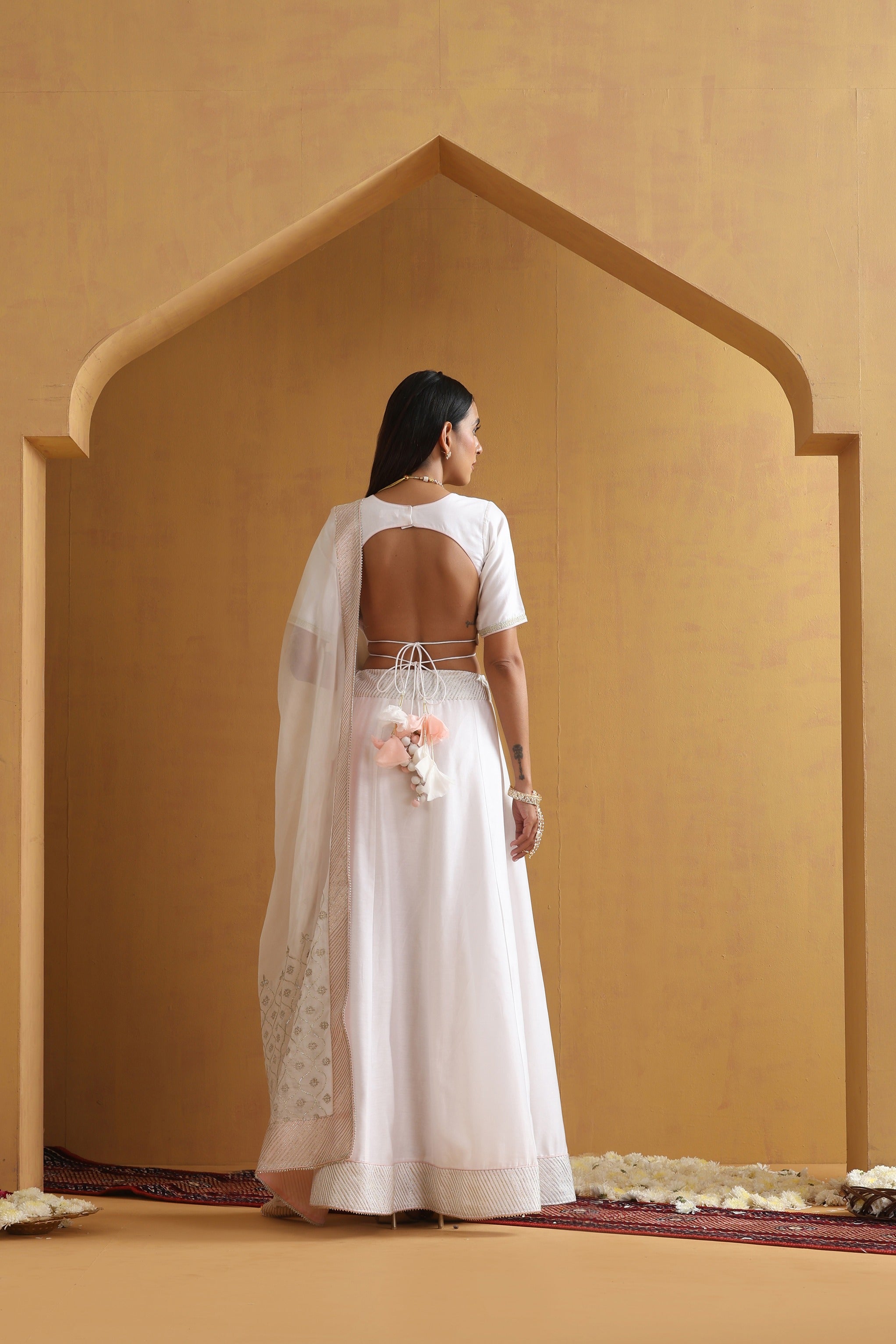 White Embroidered Lehenga Set with Dupatta