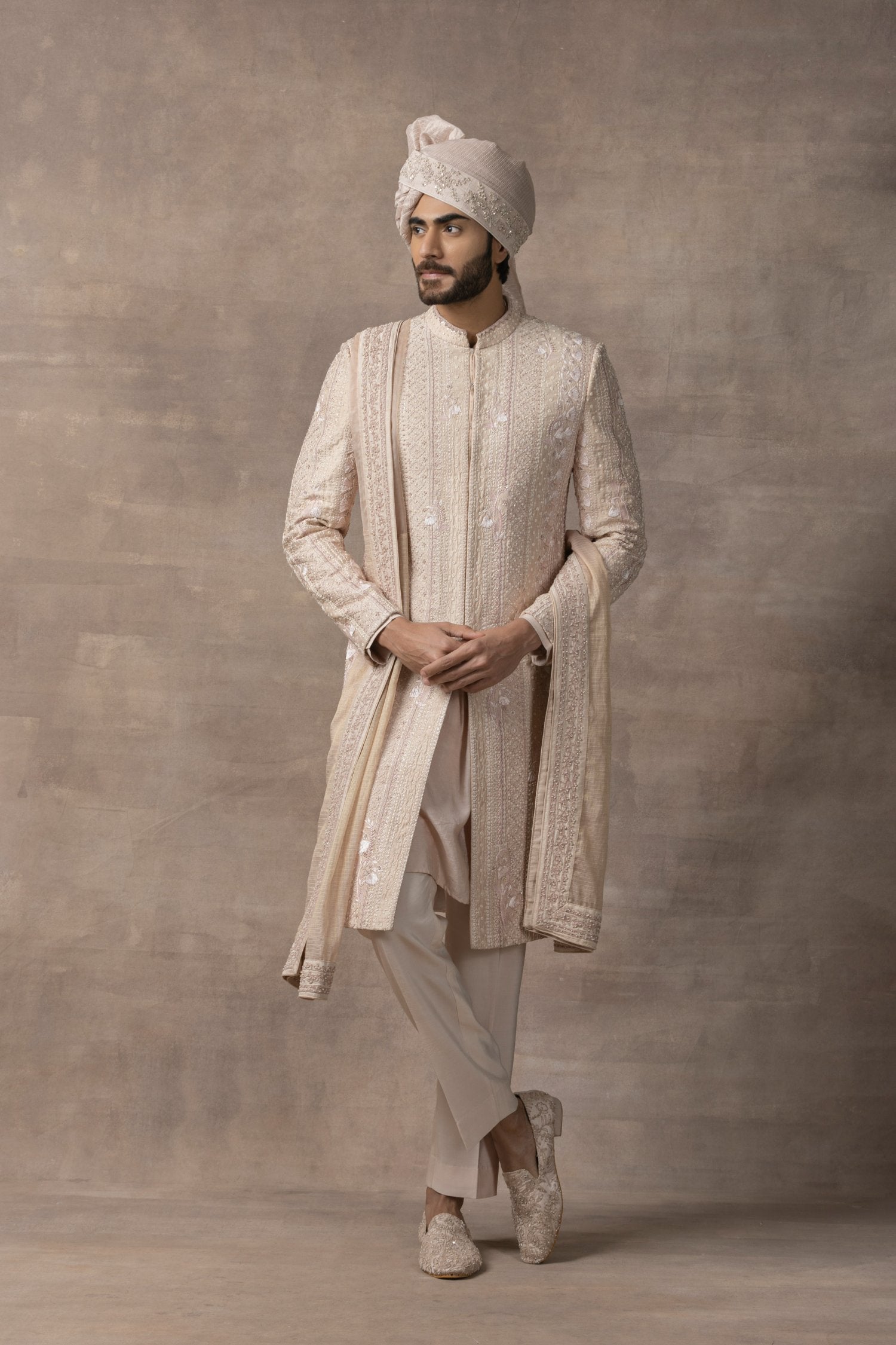 Dusty Rose Sherwani With Thread Work