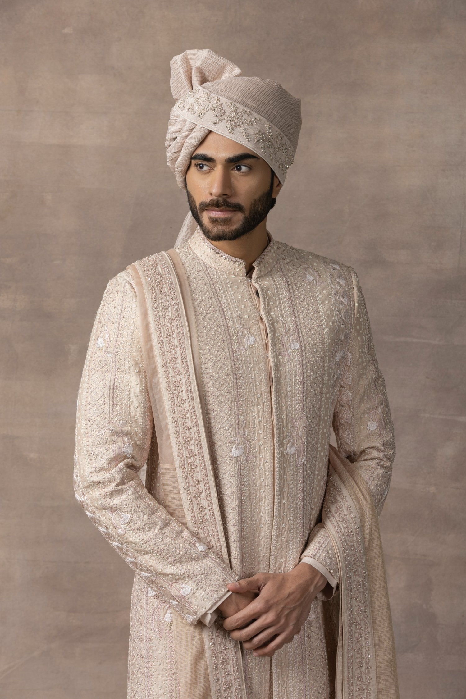 Dusty Rose Sherwani With Thread Work
