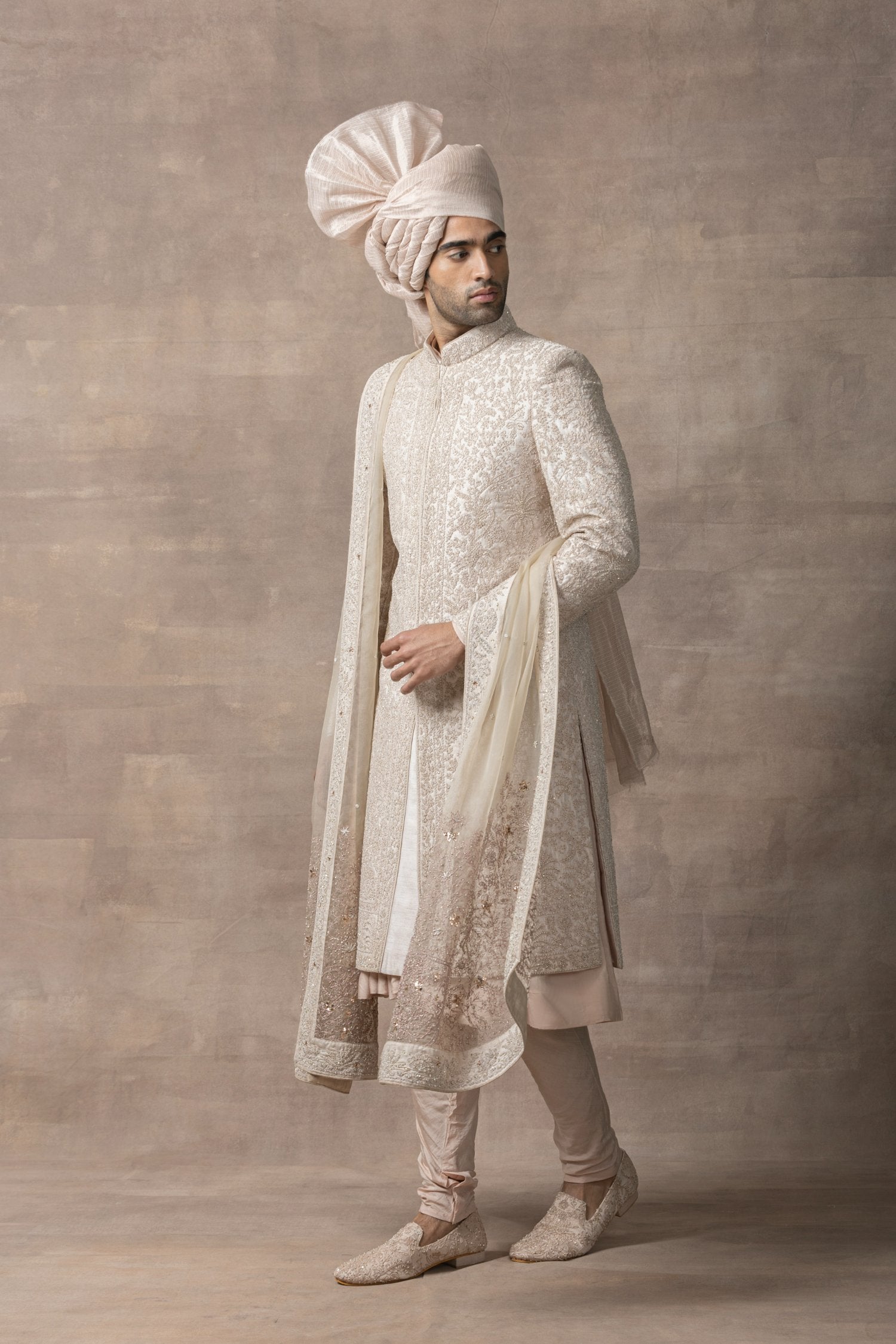 Dusty Rose Sherwani With Thread Work Highlighted With Pearl And Sequin