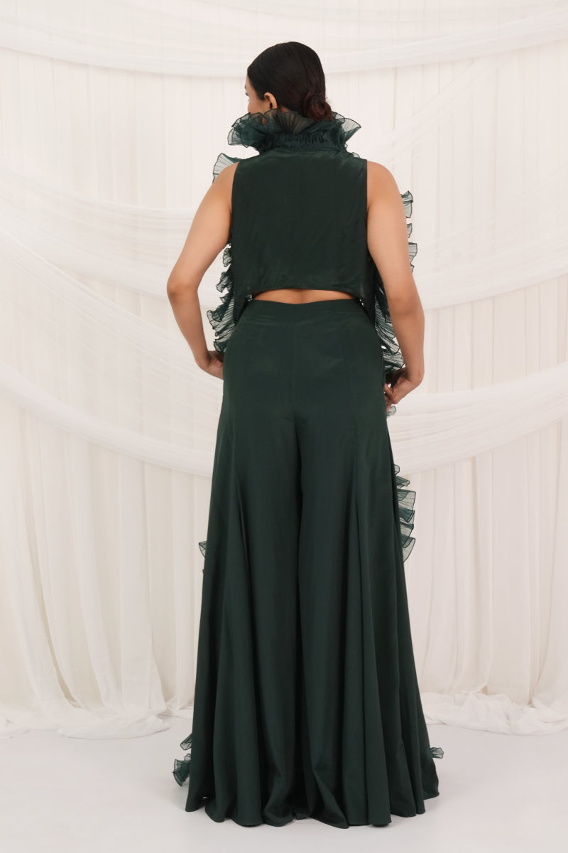 Emerald Green Palazzo Set With Cape