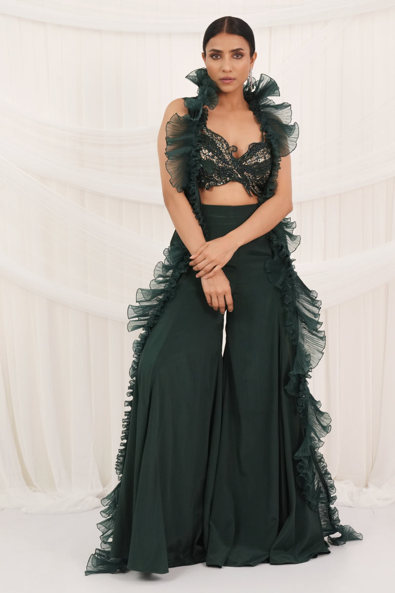 Emerald Green Palazzo Set With Cape