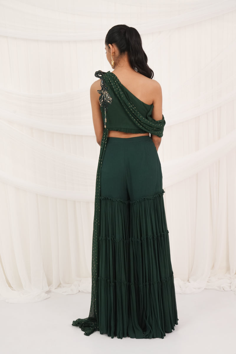 Emerald Green Layer Palazzo With Draped Top