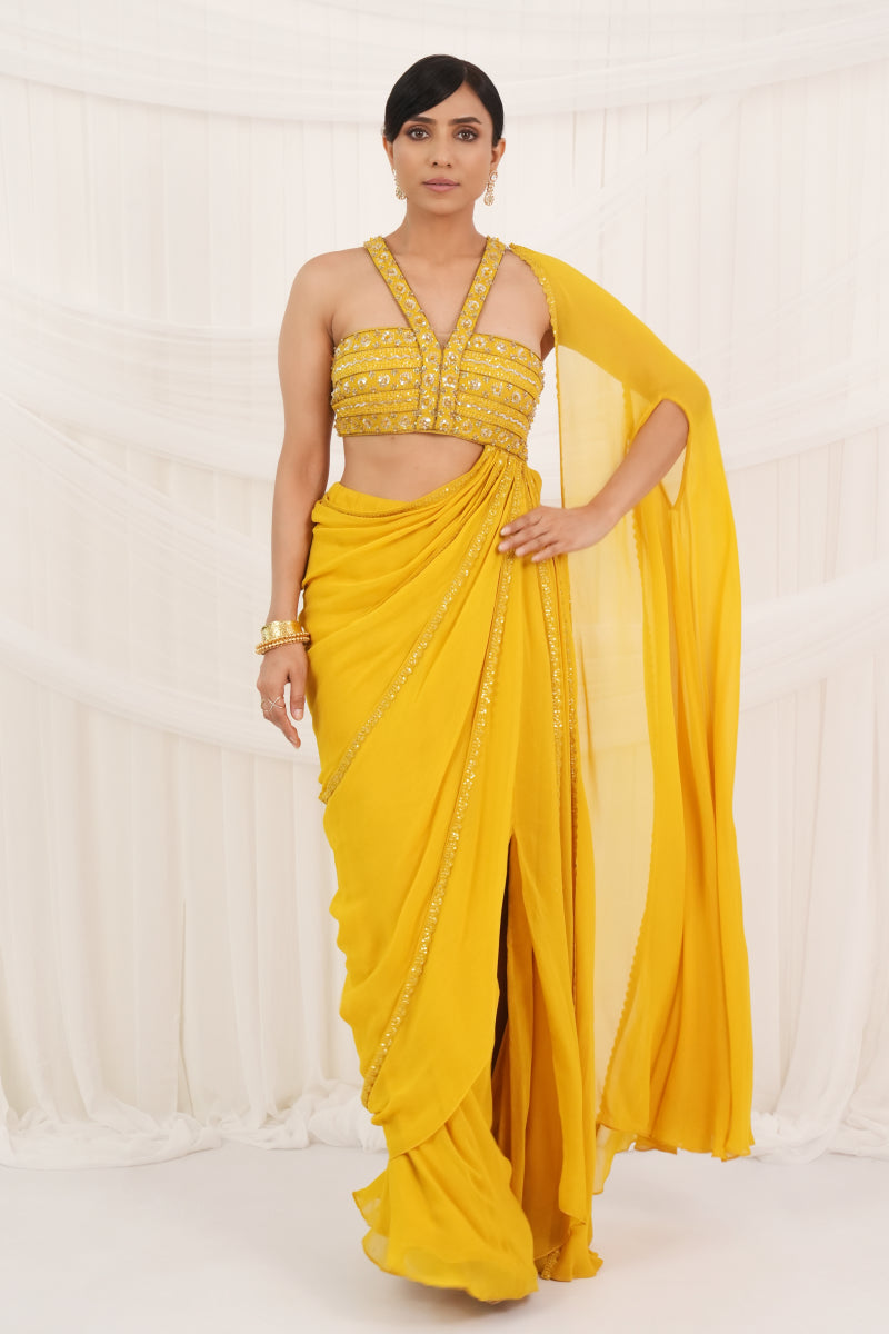 Yellow Draped Sarees