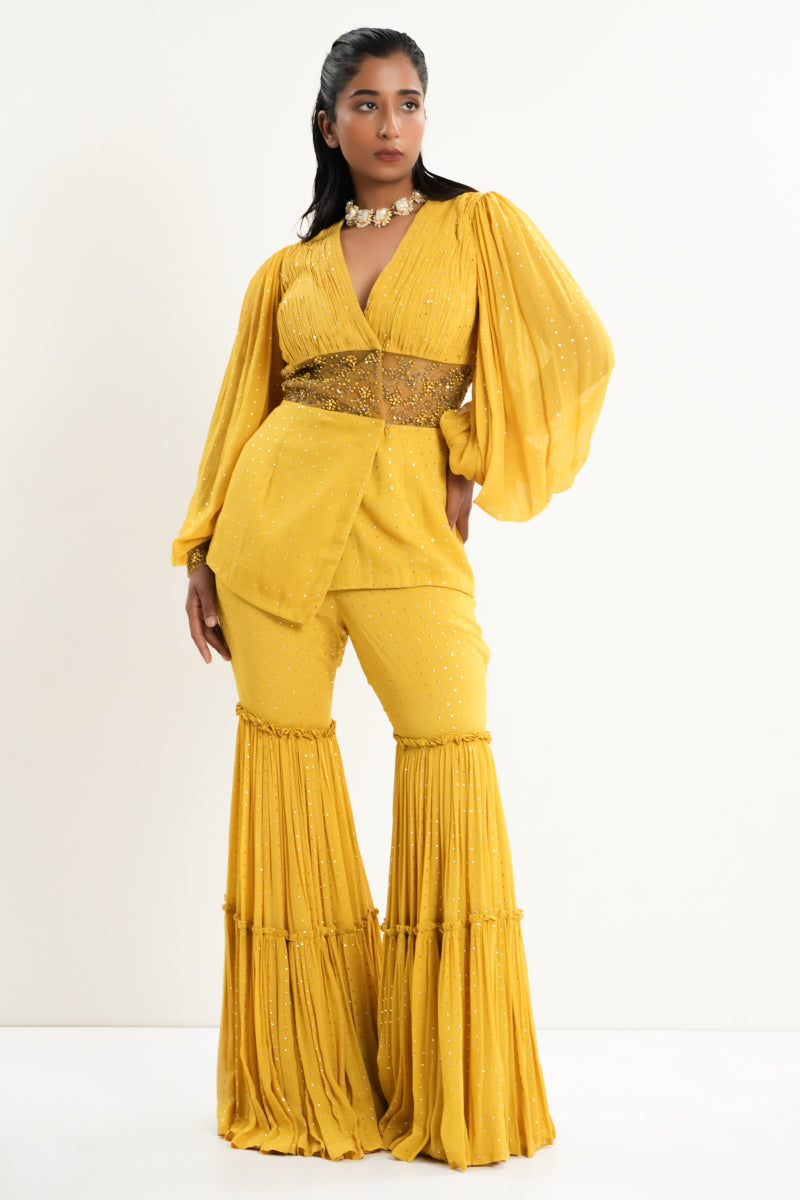 Yellow Layer Palazzo With Blazer