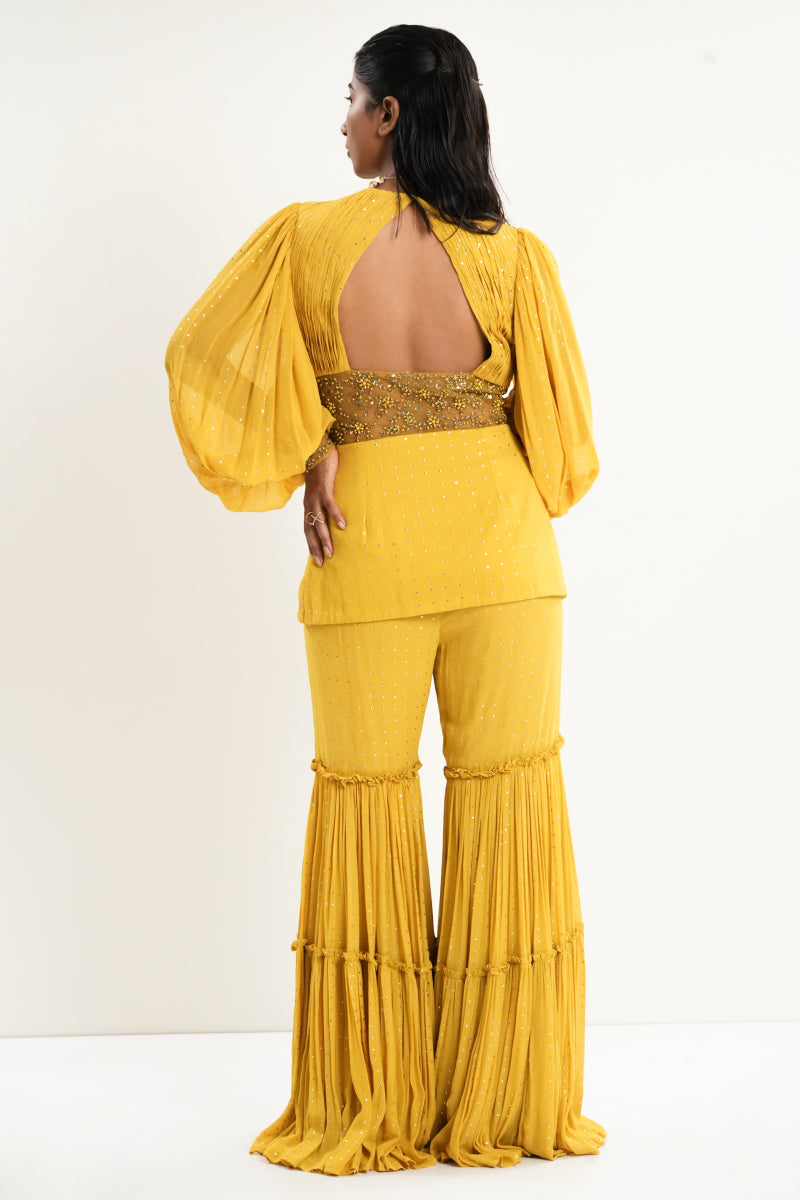 Yellow Layer Palazzo With Blazer