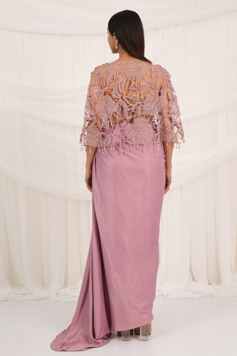 Cashmere Rose Draped Skirt With Cape