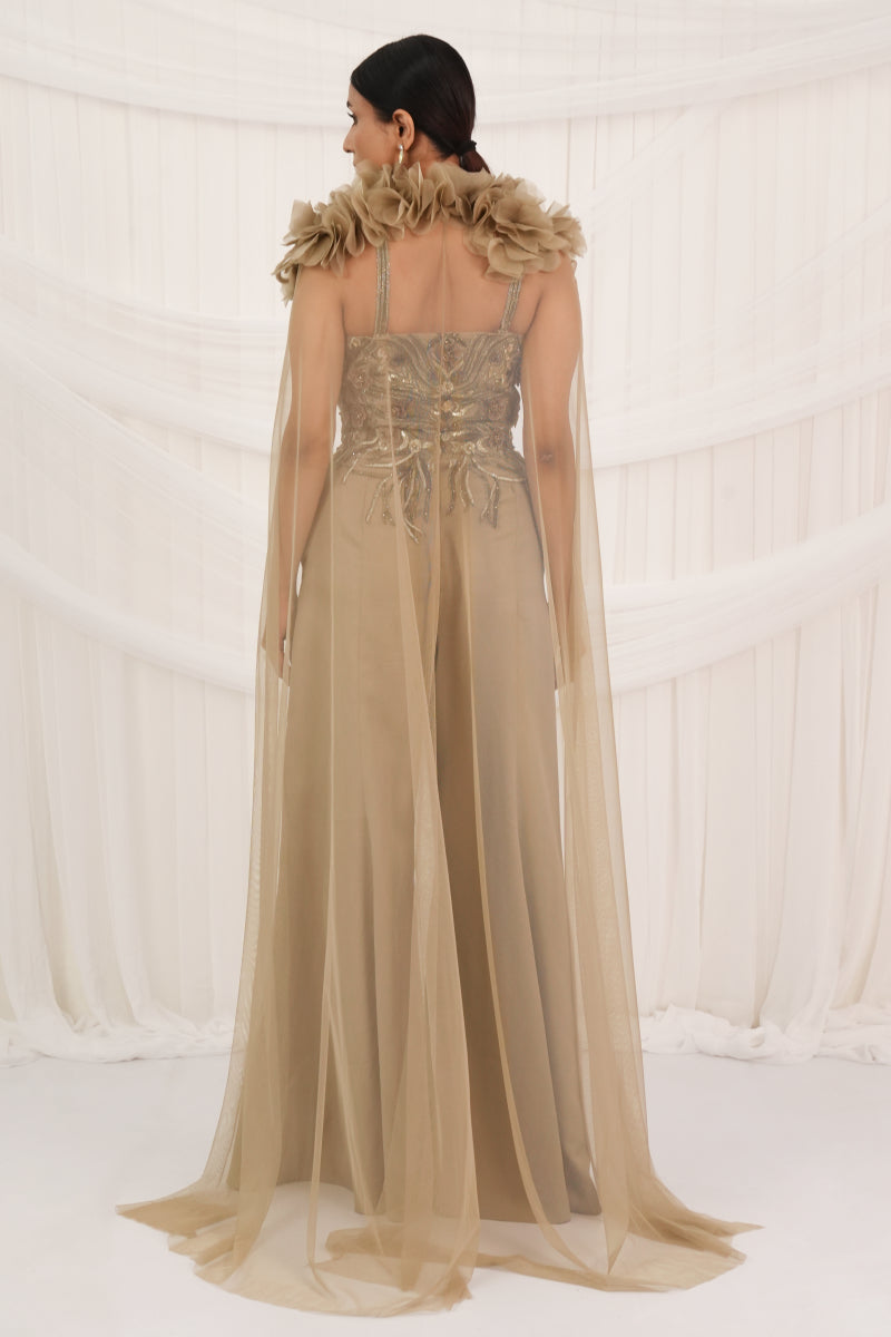 Mud Green Jumpsuit With Cape