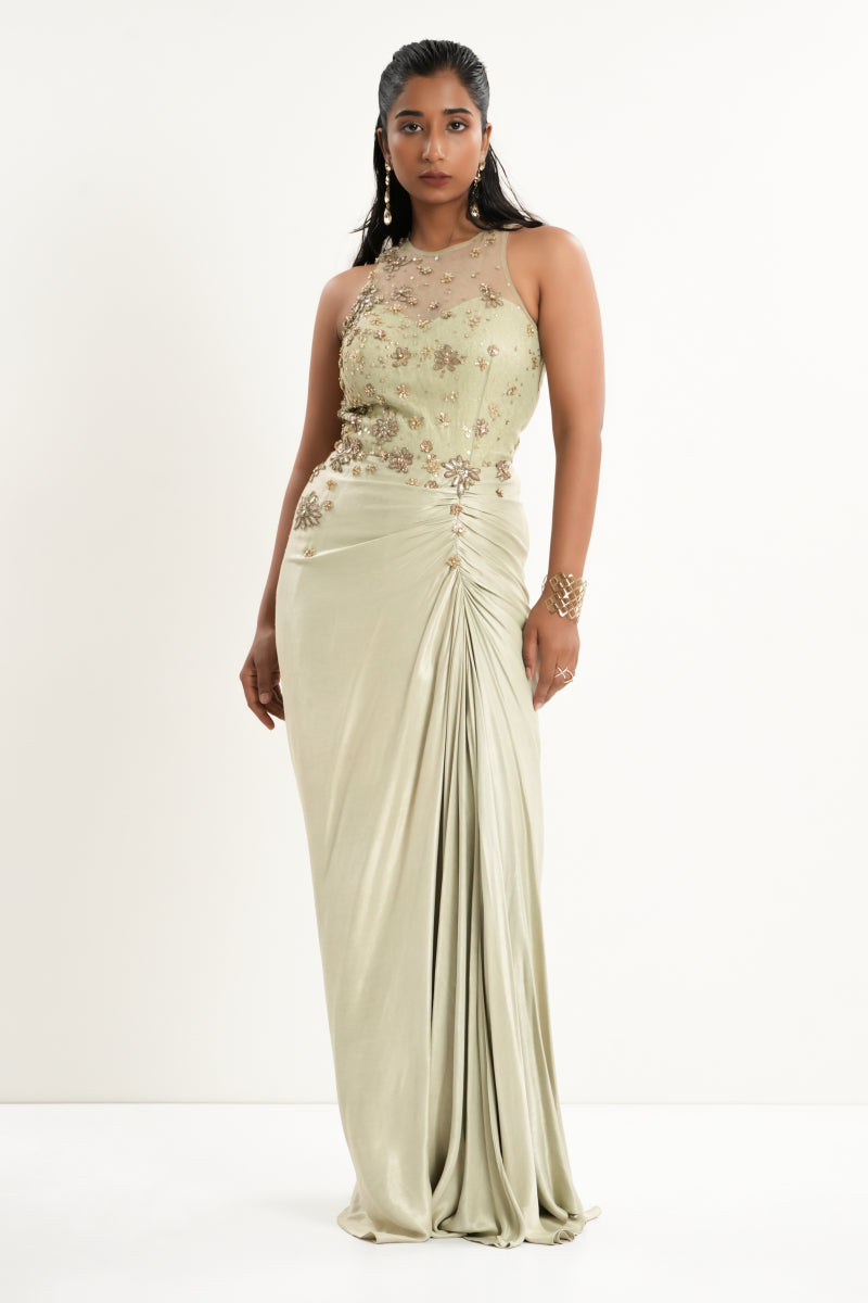 Frosted Sage Draped Dress