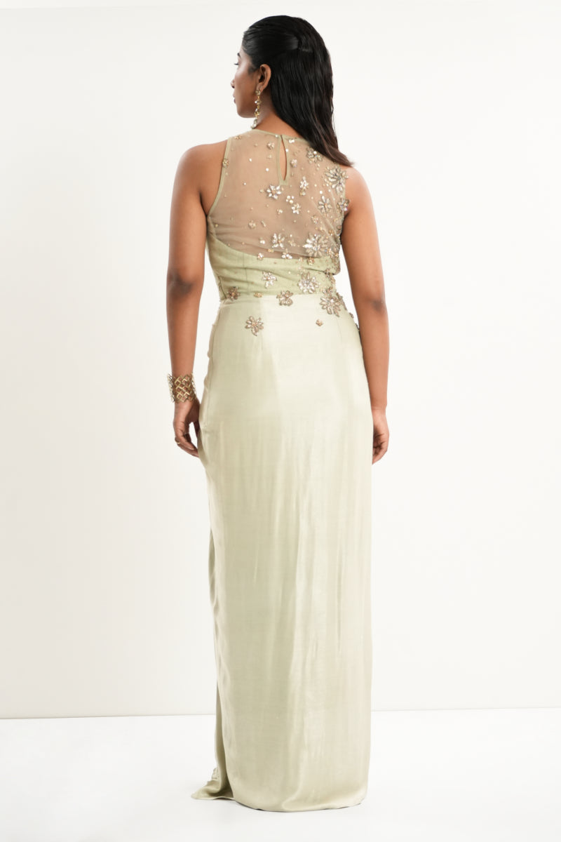 Frosted Sage Draped Dress