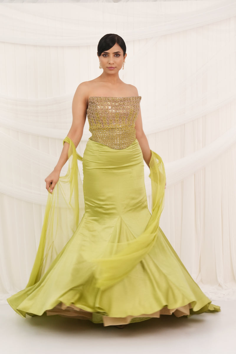 Dark Lime Mermaid Lehenga Set