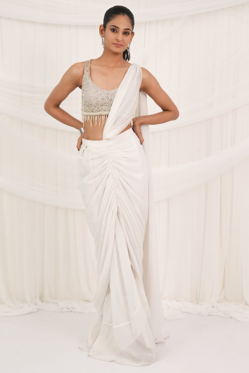 Pearl Cream Draped Saree