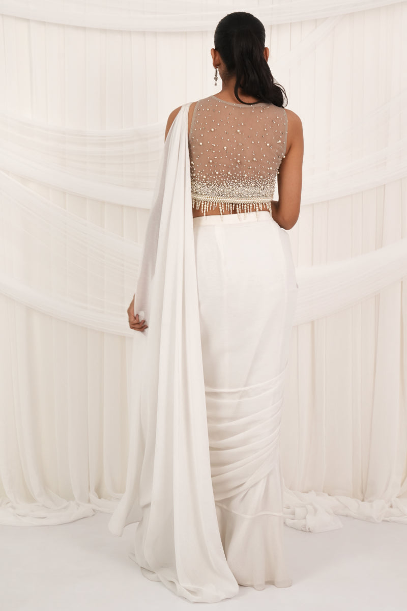 Pearl Cream Draped Saree