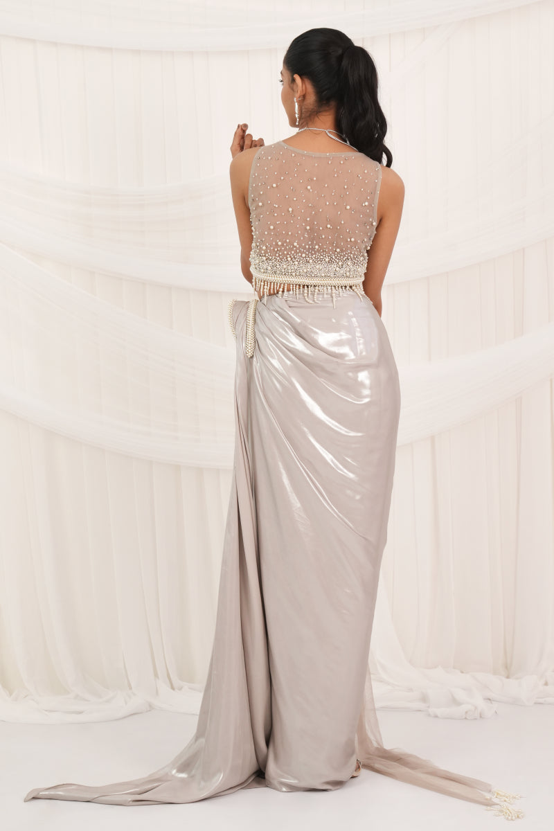 Silver Draped Skirt Set