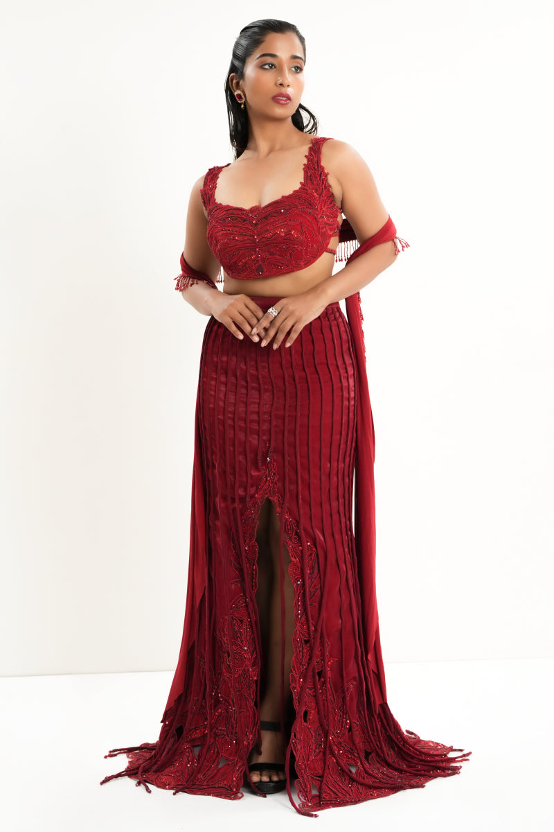 Red Cutwork Skirt Set
