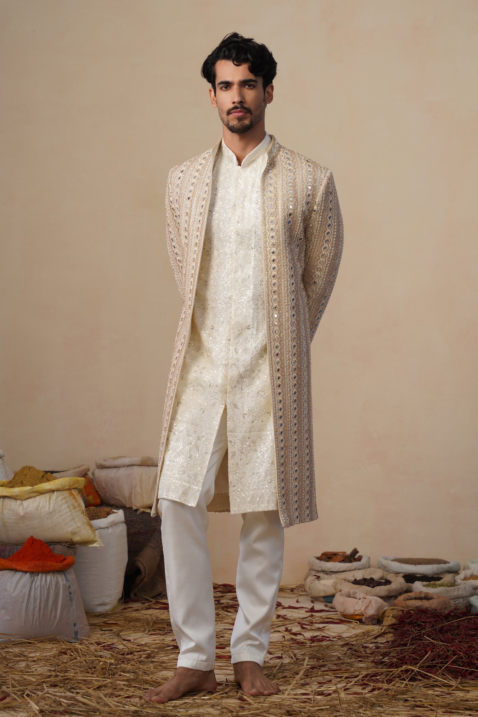 SHEESHA CUTDANA GOLDEN SHERWANI SET