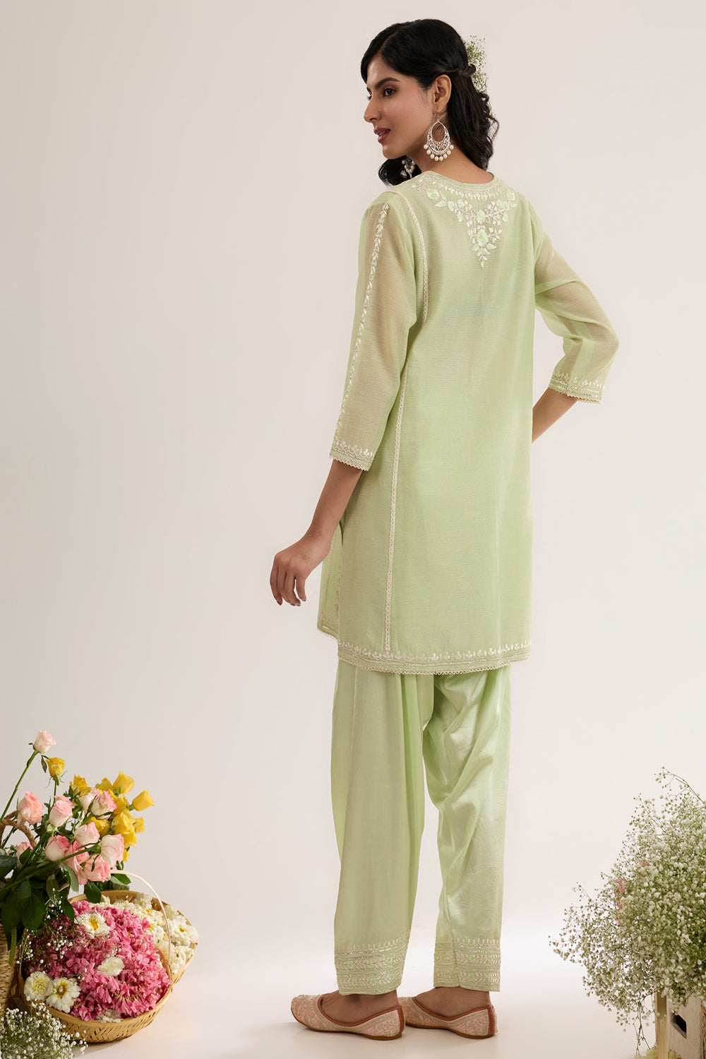 Short Choga With Salwar And Organza Dupatta
