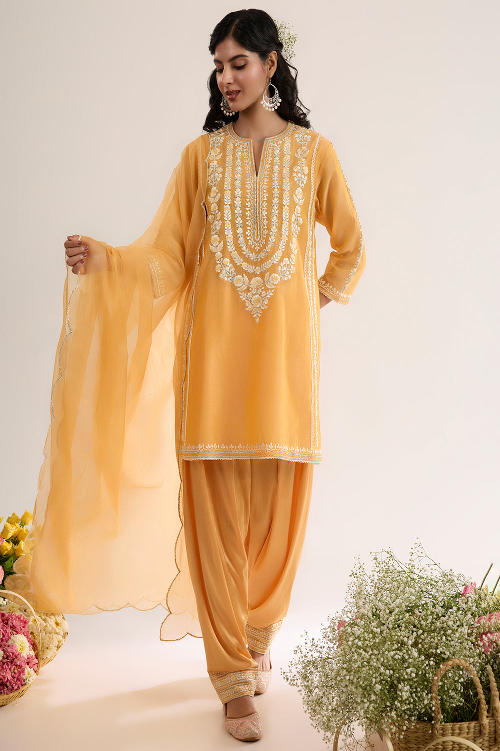 Short Choga With Salwar And Organza Dupatta