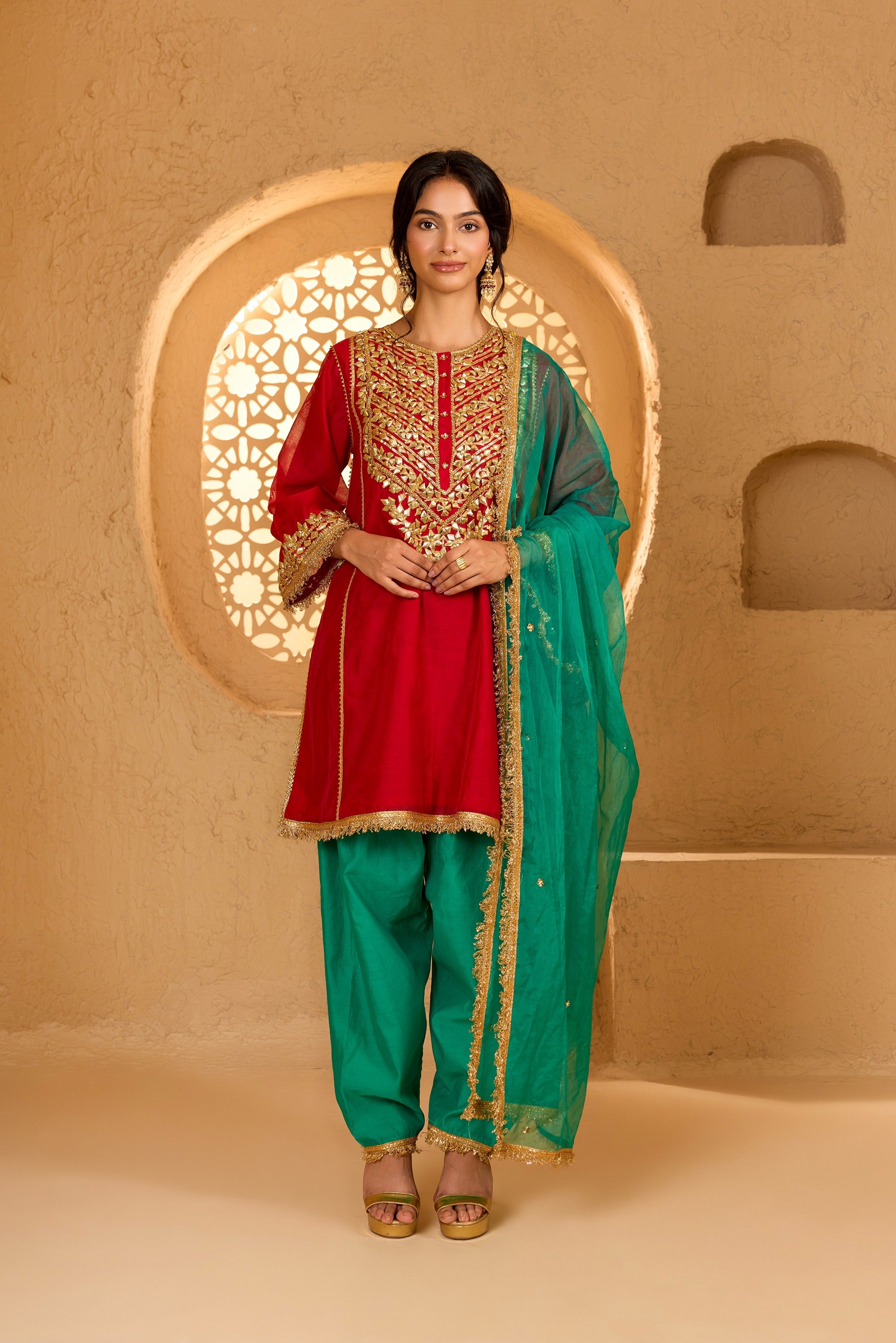 SHORT KURTA WITH SALWAR AND DUPATTA