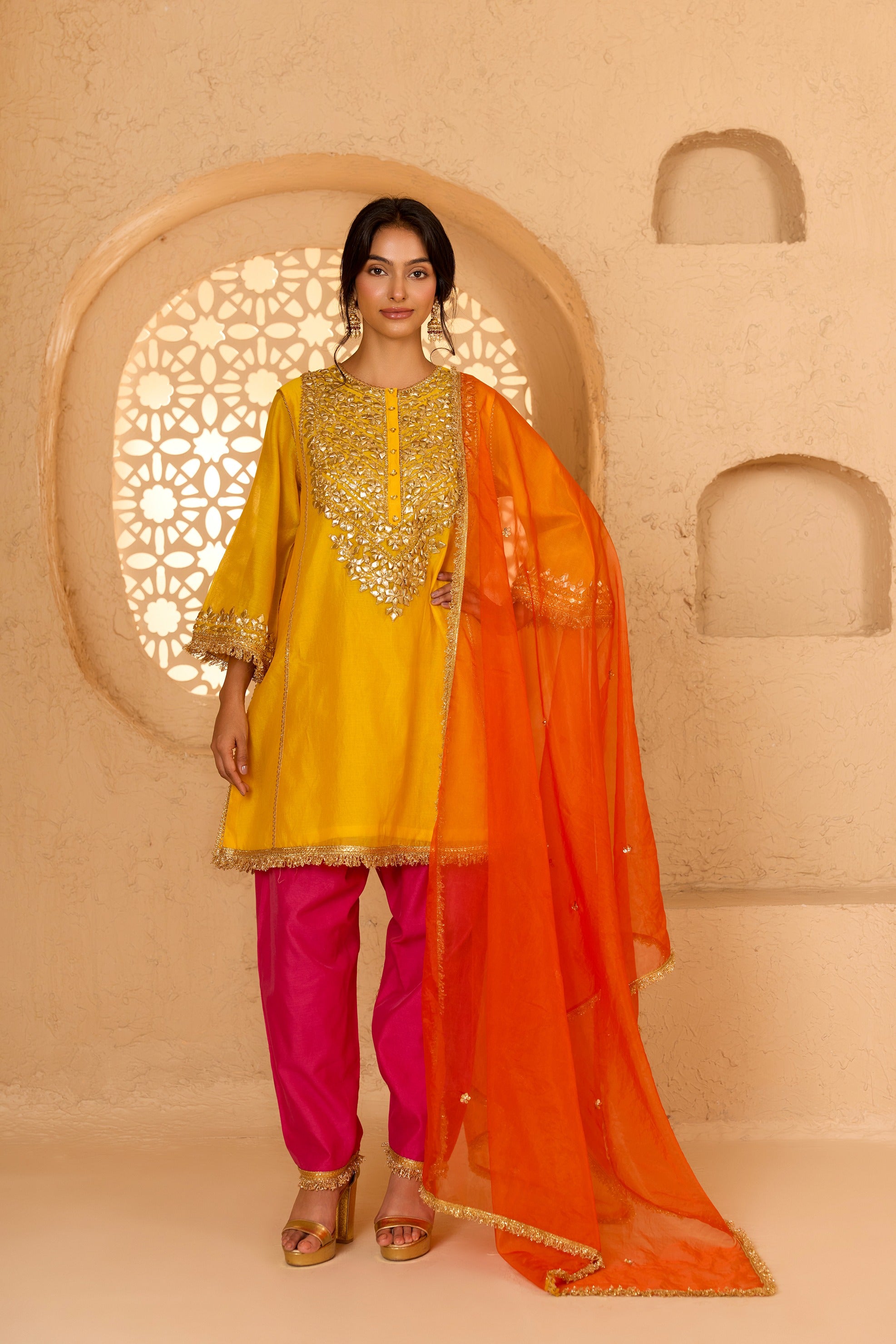 SHORT KURTA WITH SALWAR AND DUPATTA