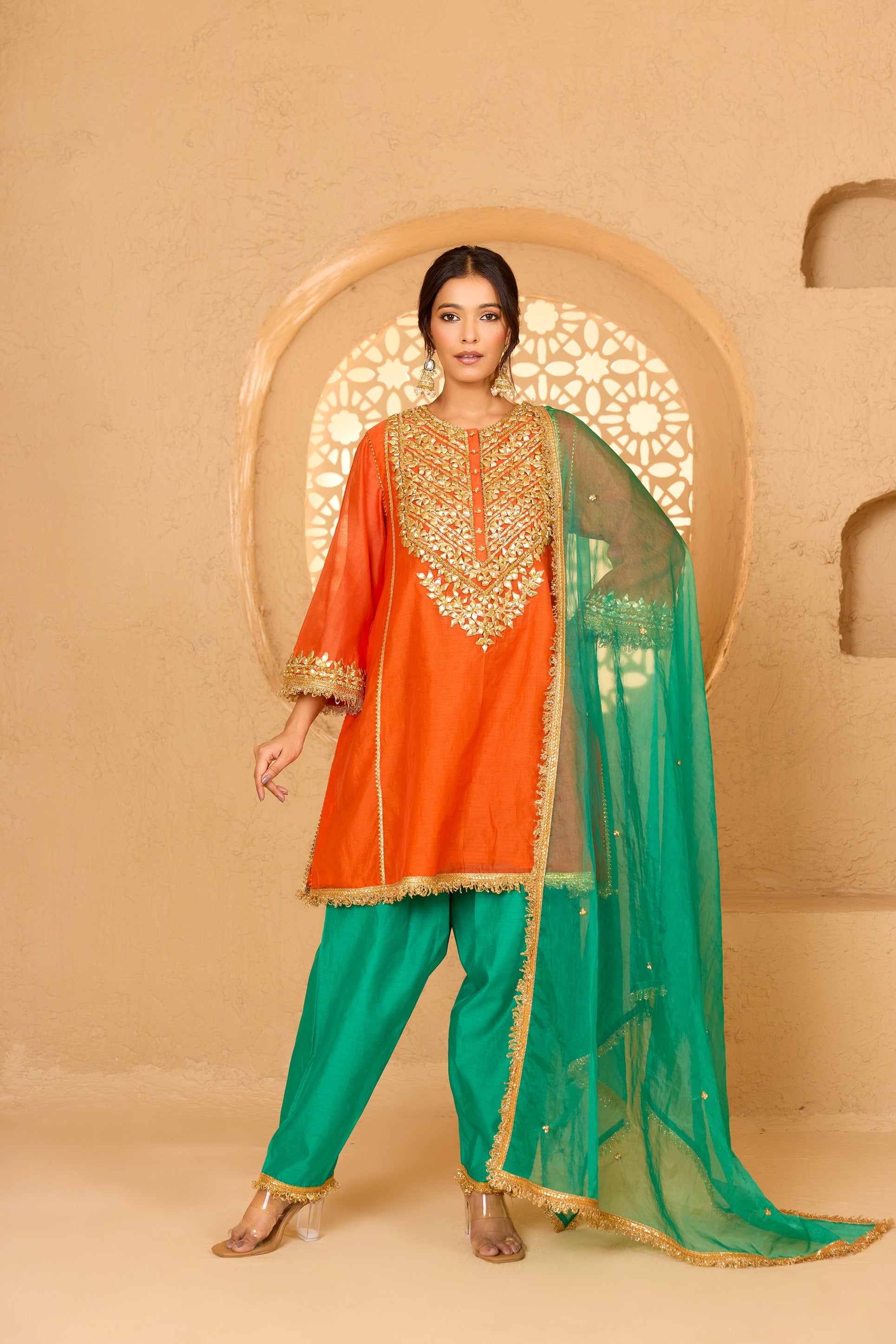 SHORT KURTA WITH SALWAR AND DUPATTA