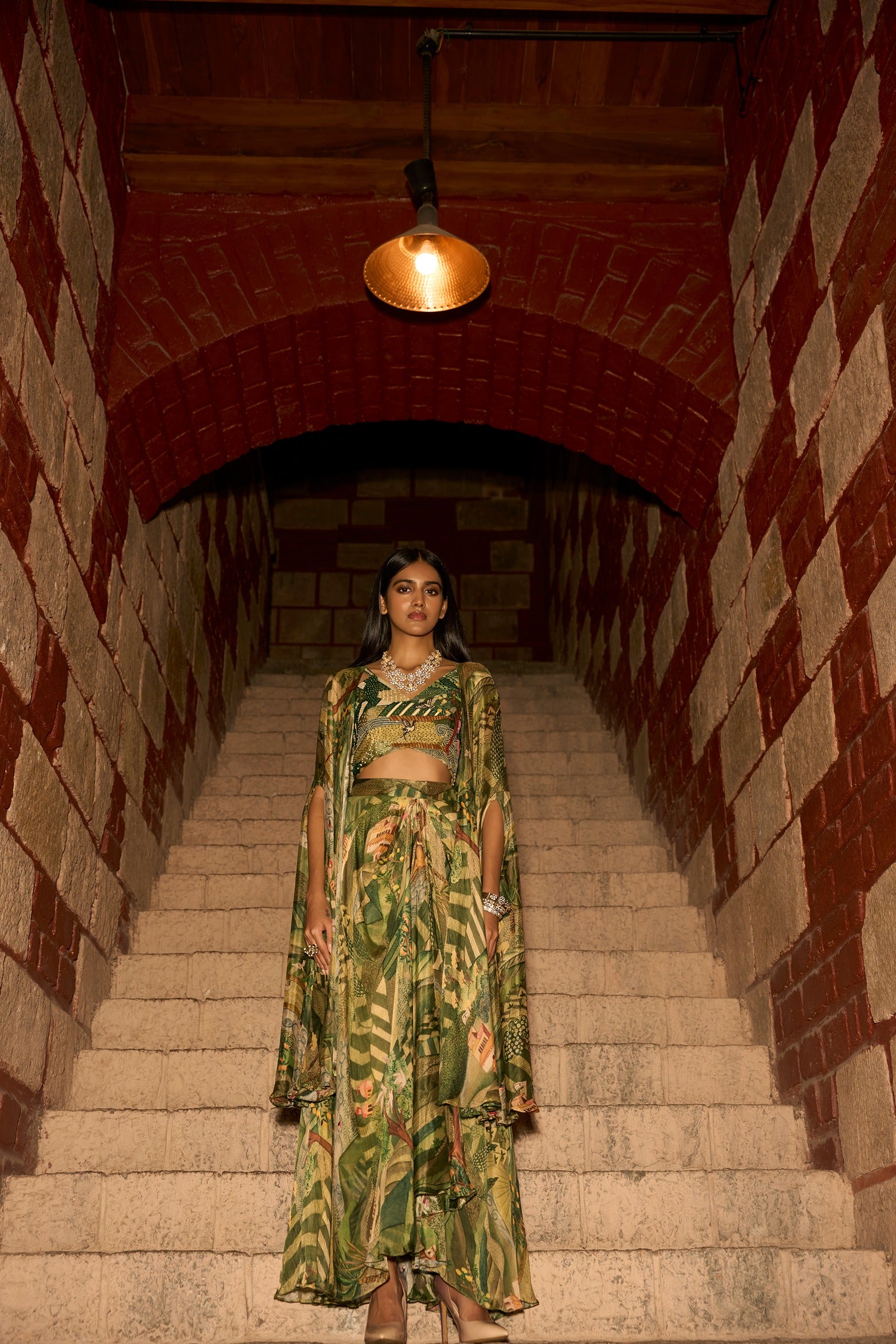 Enchanted Canopy – Skirt Set With Handwork Blouse And Shrug