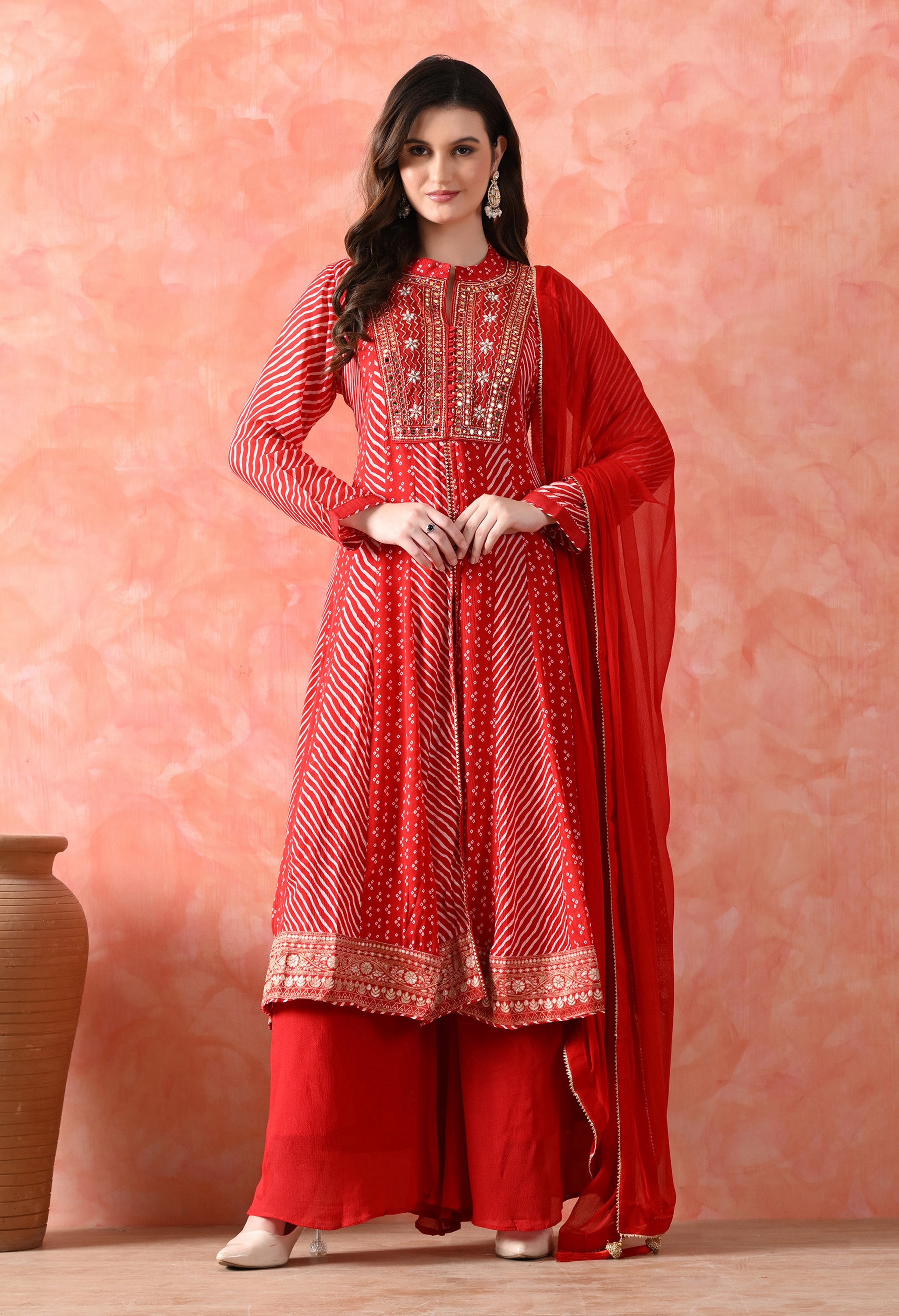 Red Anarkali Set