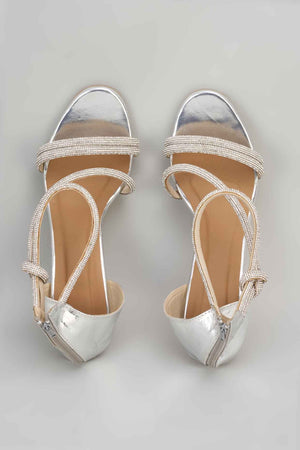 Silver Ananya Edit Textured Heels Sandals