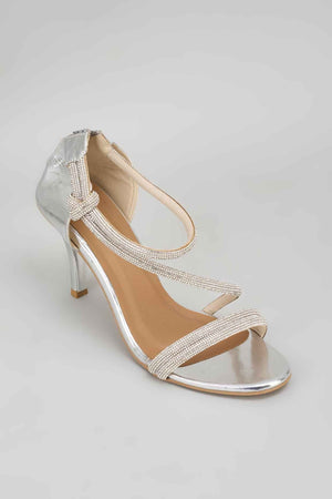 Silver Ananya Edit Textured Heels Sandals